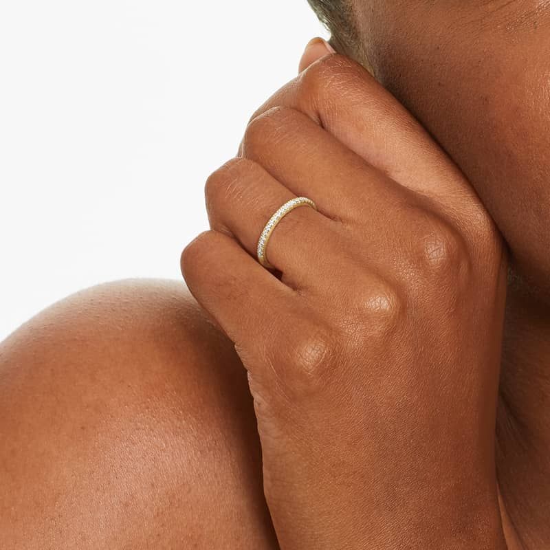 Thin Pavé Set Diamond Wedding Ring In 14K Yellow Gold (1.50mm)