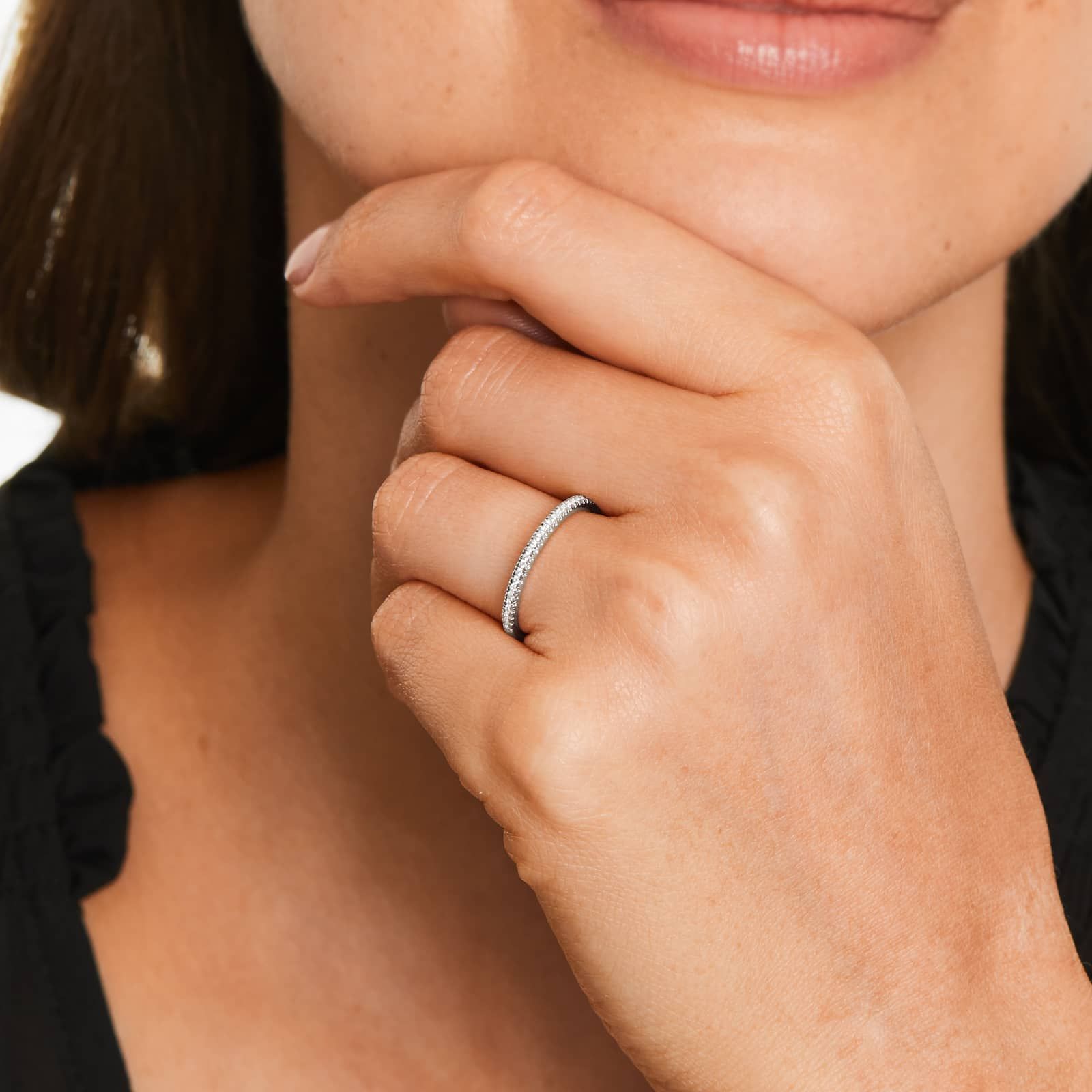 Pavé Rounded Diamond Wedding Ring In 18K White Gold (1.50mm)