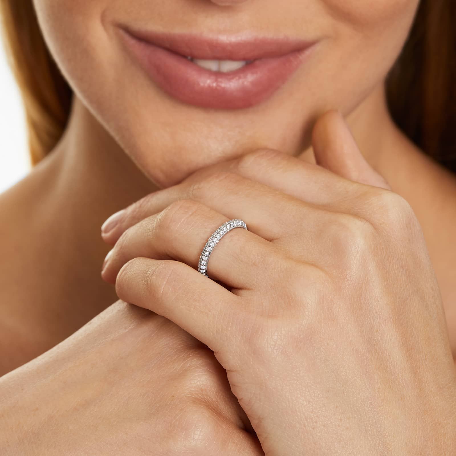 Pavé Knife Edge Lotus Diamond Wedding Ring In Platinum (2.50mm)