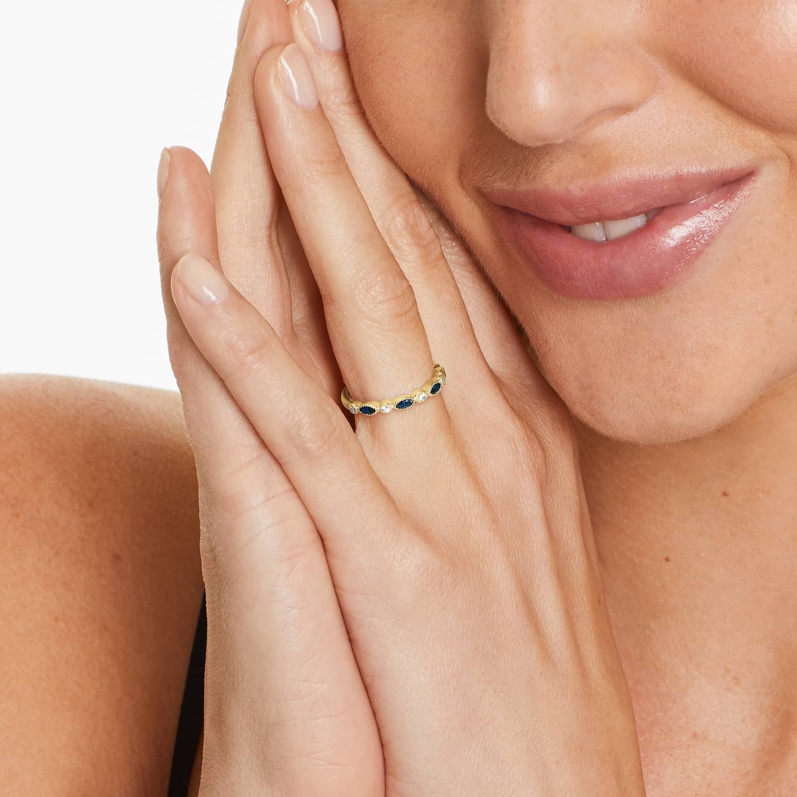 Round Diamond and Marquise Sapphire Wedding Ring In 18K Yellow Gold (1.50mm)