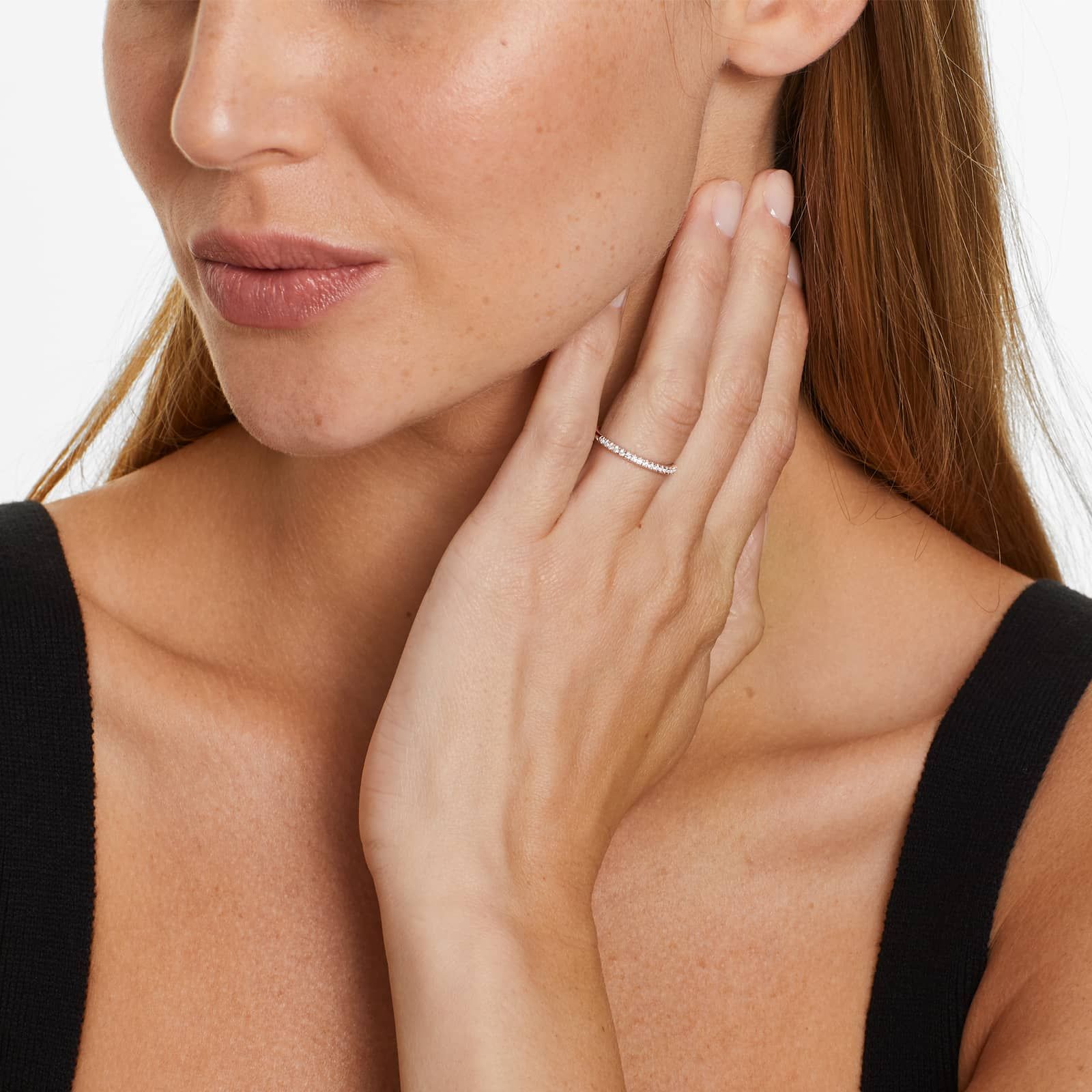 Falling Edge Pavé Diamond Wedding Ring In 14K Rose Gold (1.50mm)