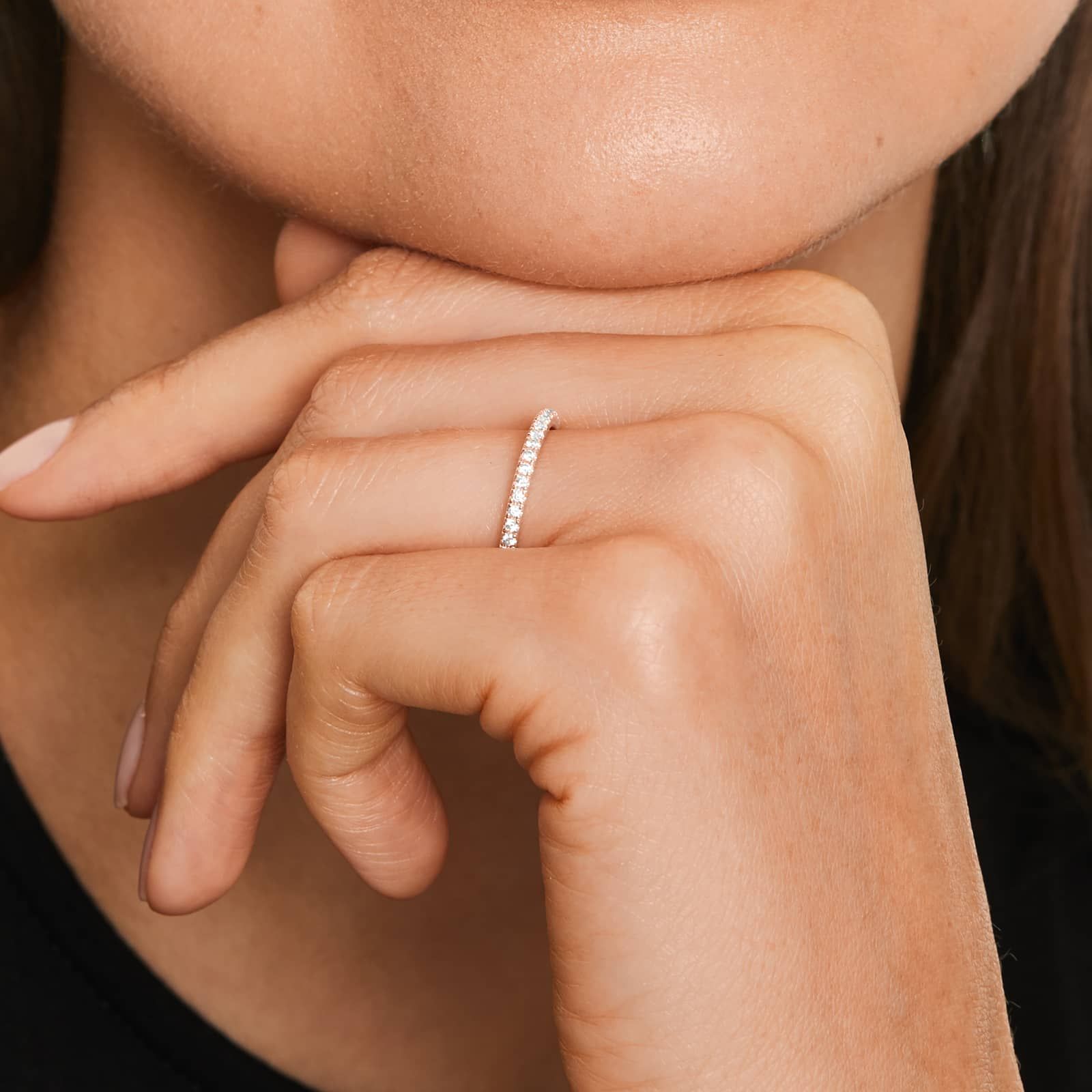 Slightly Curved Wedding Ring With Round Diamonds In 14K Rose Gold (1.50mm)