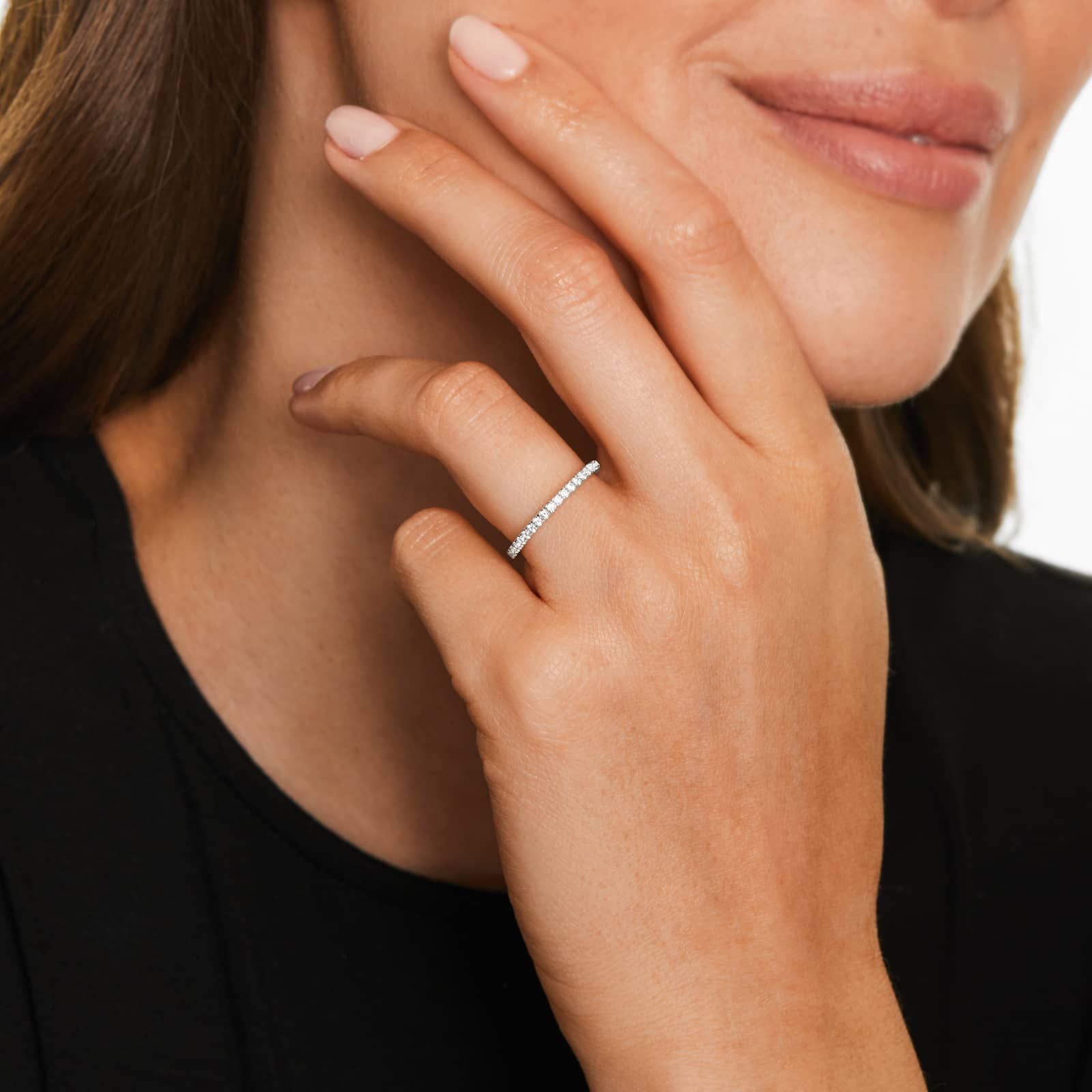 Slightly Curved Wedding Ring With Round Diamonds In 14K White Gold (1.50mm)