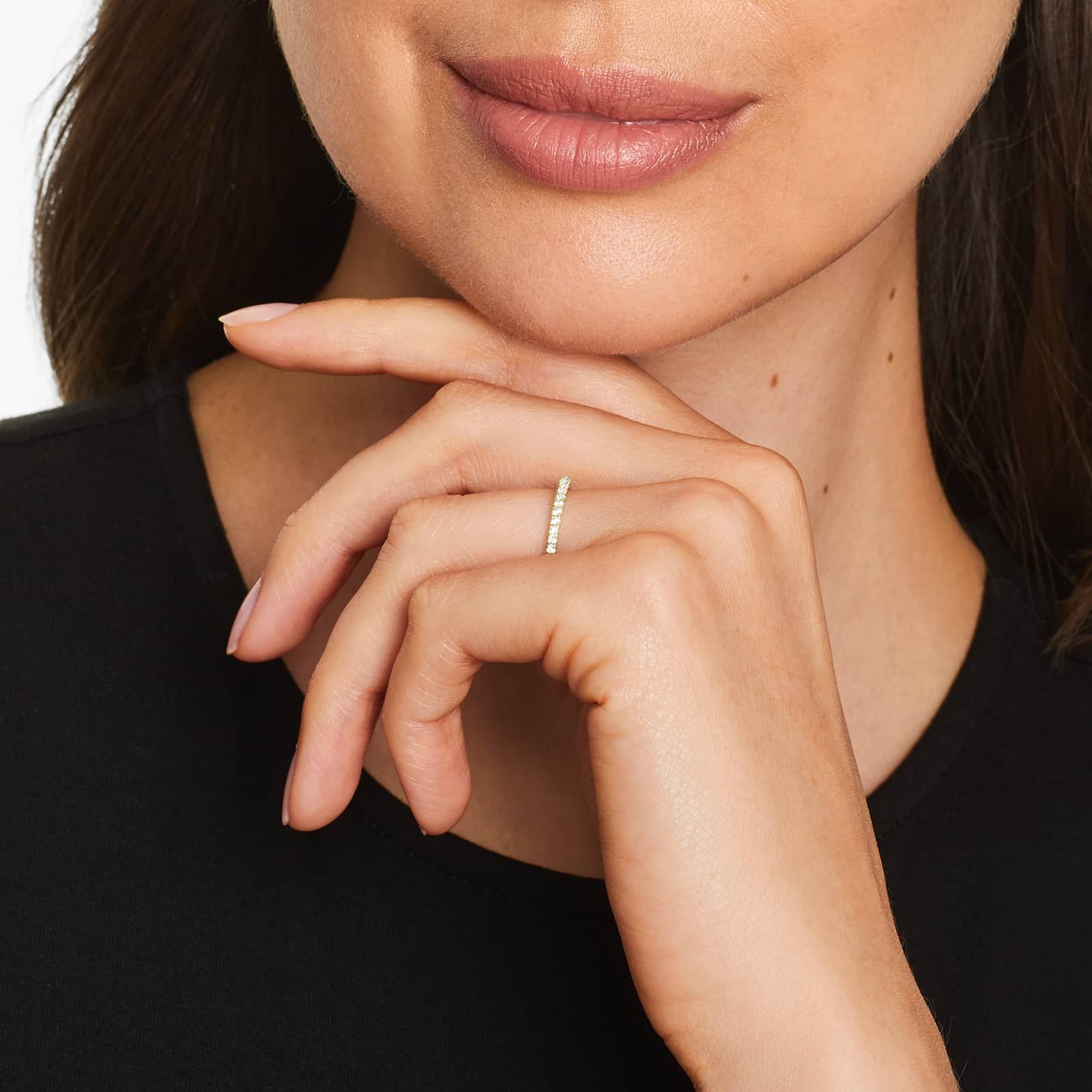 Slightly Curved Wedding Ring With Round Diamonds In 14K Yellow Gold (1.50mm)