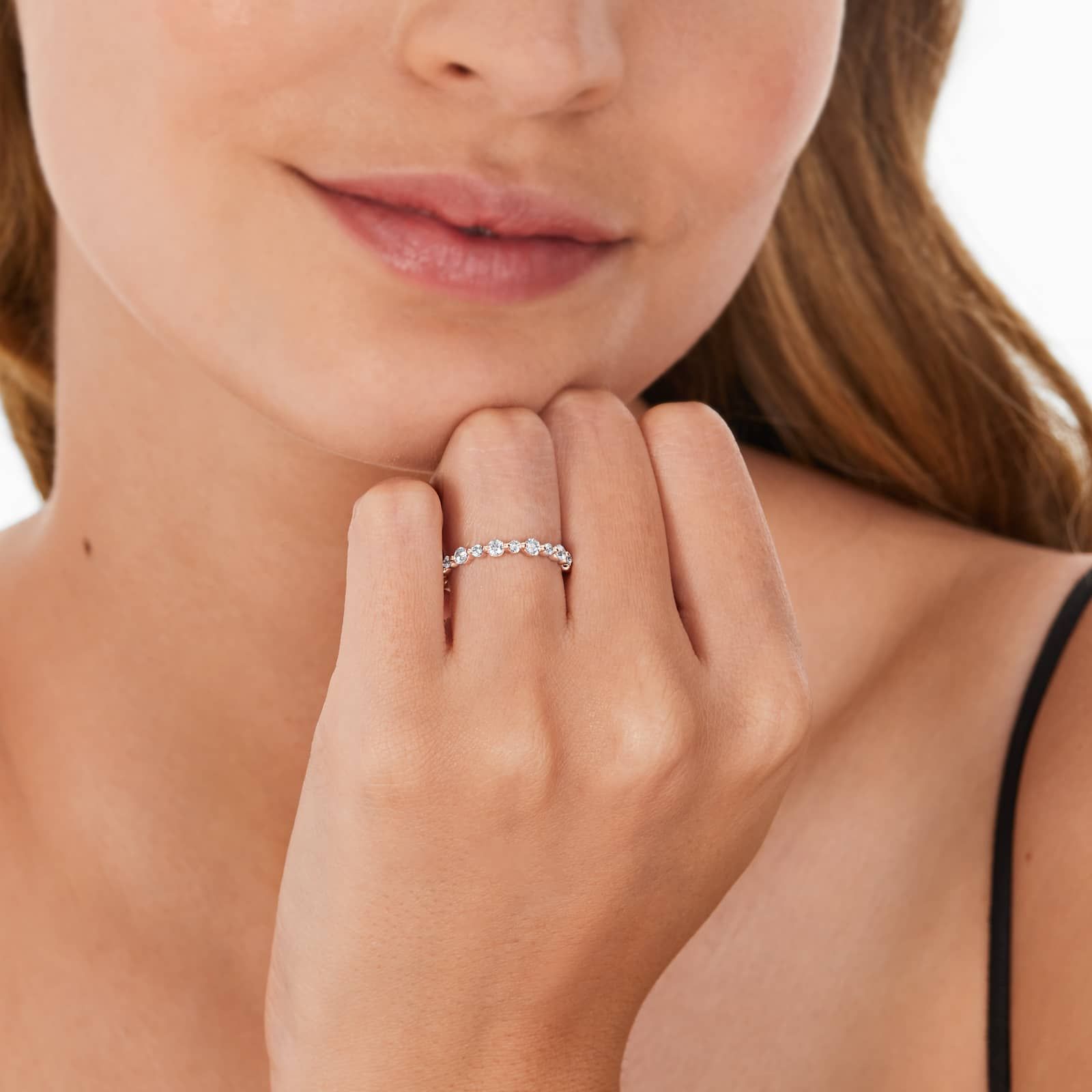 Shared Prong Alternating Diamond Wedding Ring In 14K Rose Gold (2.00mm)