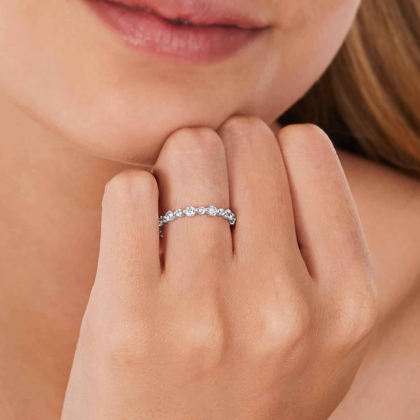 Shared Prong Alternating Diamond Wedding Ring In 14K White Gold (2.00mm)