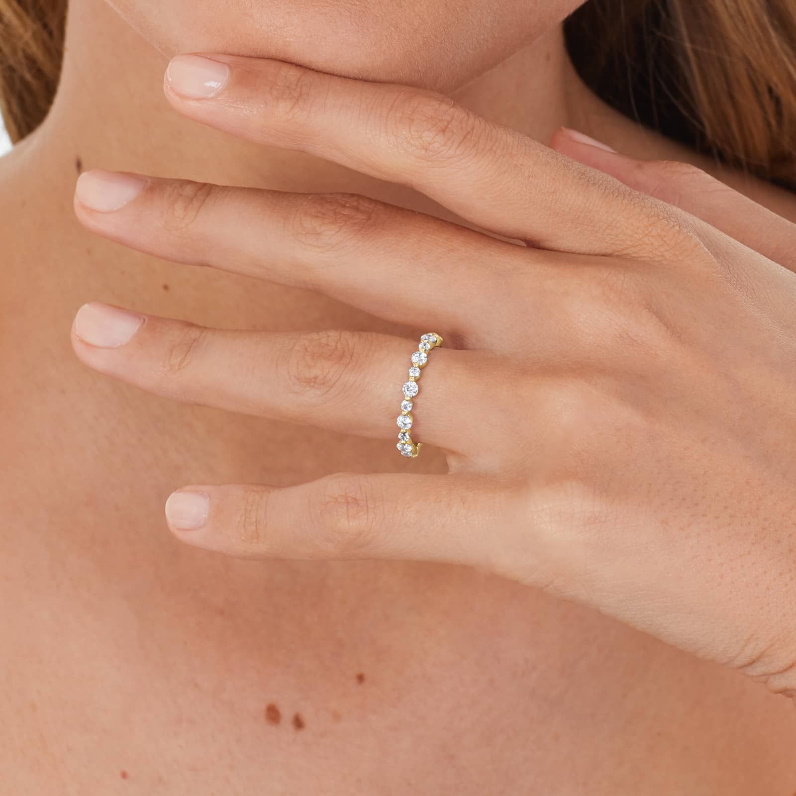 Shared Prong Alternating Diamond Wedding Ring In 14K Yellow Gold (2.00mm)