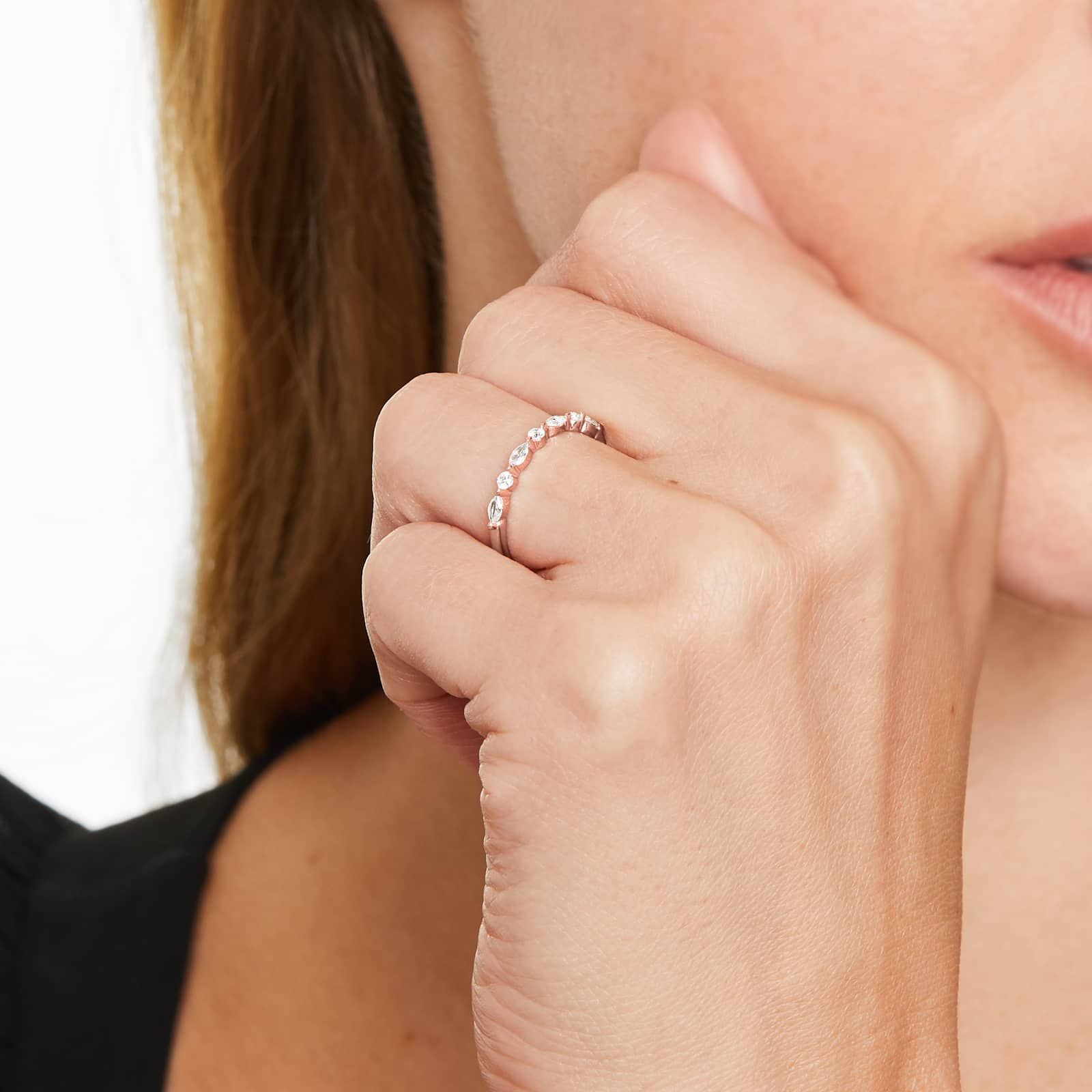 Marquise and Round Alternating Diamond Wedding Ring In 14K Rose Gold (2.00mm)