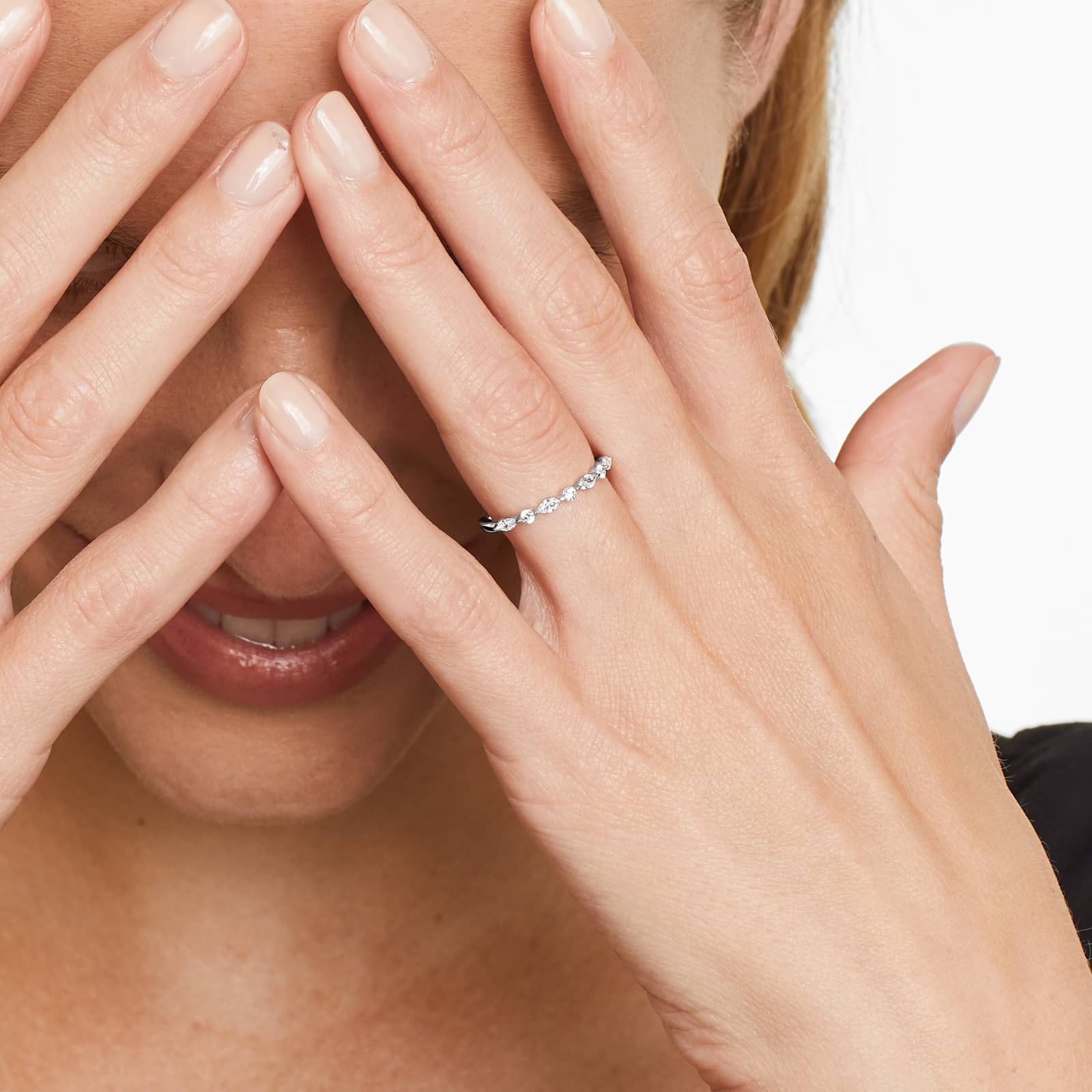 Marquise and Round Alternating Diamond Wedding Ring In 14K White Gold (2.00mm)