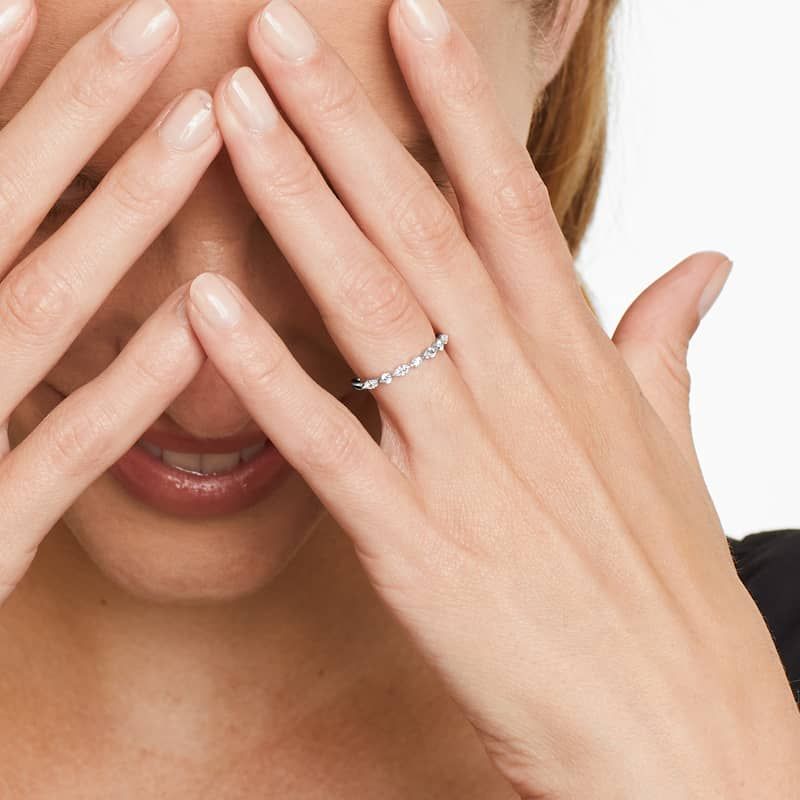 Marquise and Round Alternating Diamond Wedding Ring In 14K White Gold (2.00mm)