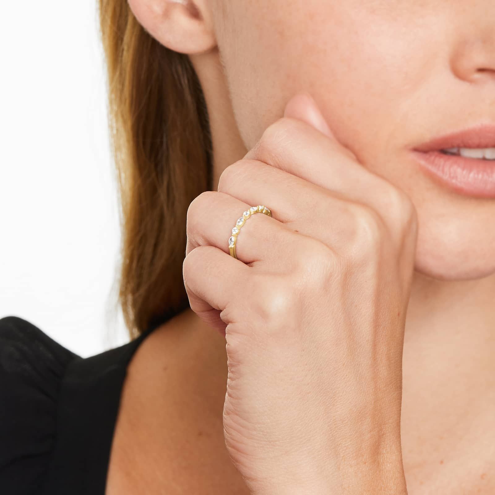 Marquise and Round Alternating Diamond Wedding Ring In 14K Yellow Gold (2.00mm)