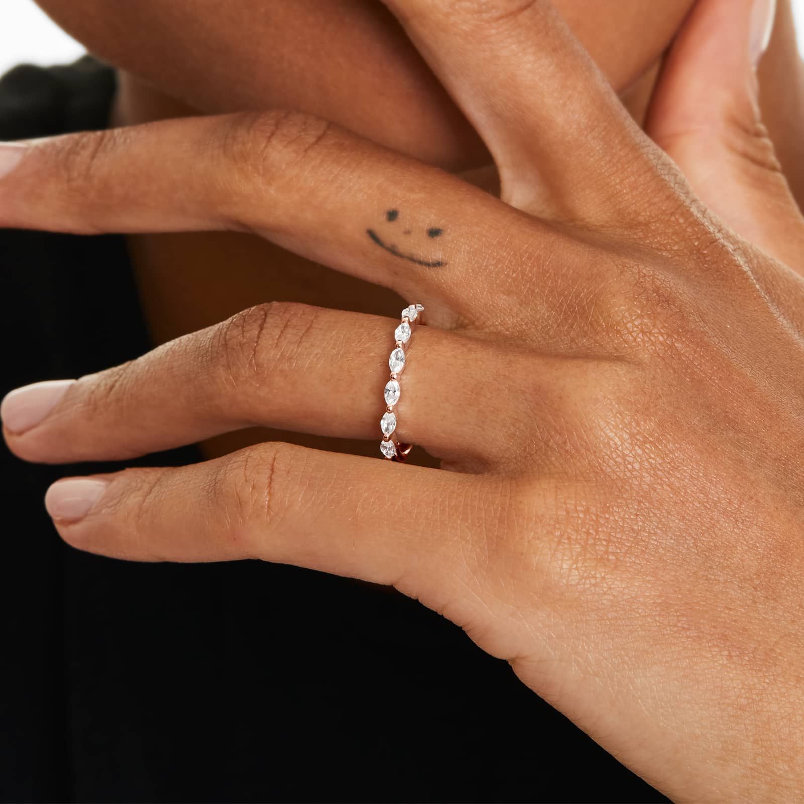 Shared Prong Wedding Ring With Marquise Cut Diamonds In 14K Rose Gold (2.00mm)