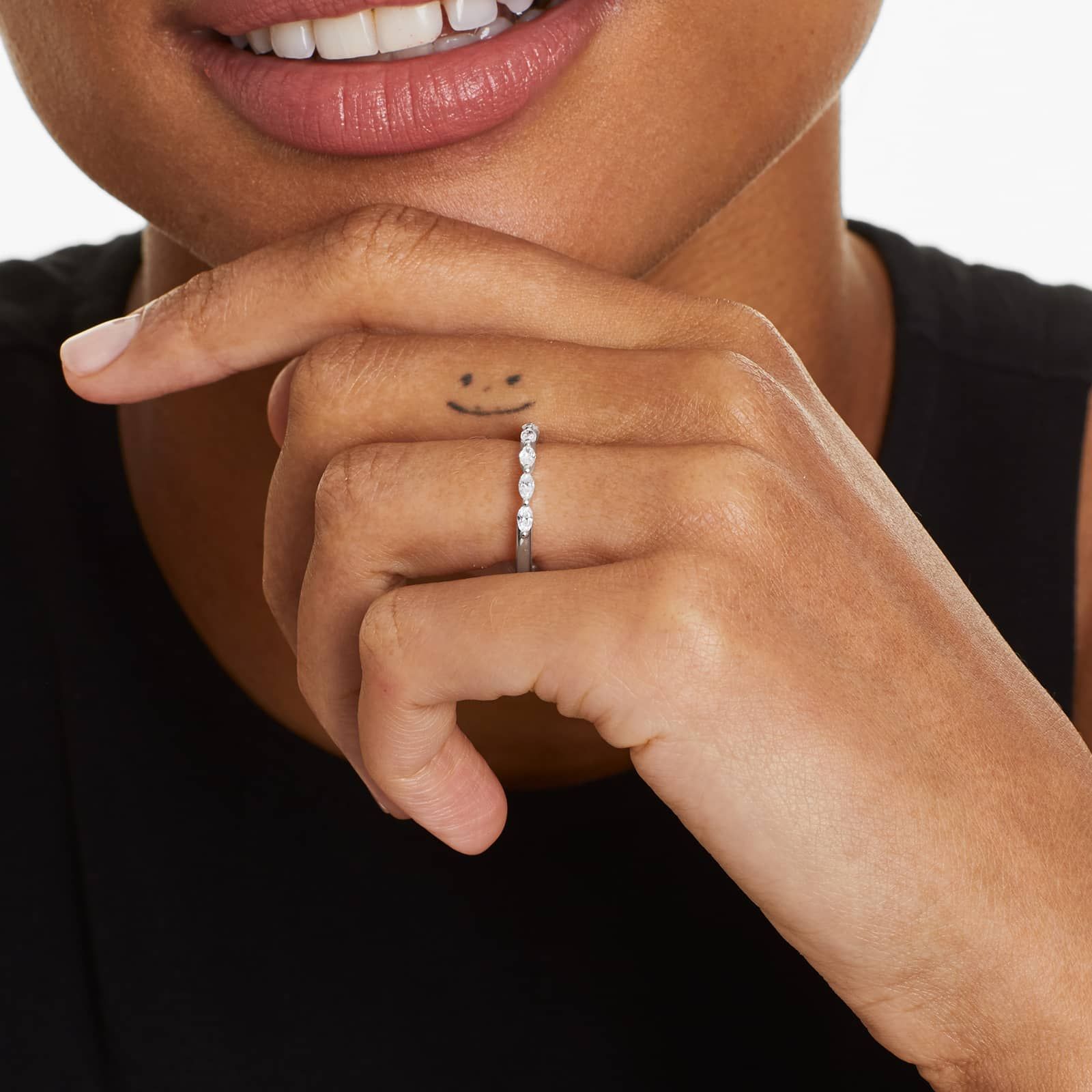 Shared Prong Wedding Ring With Marquise Cut Diamonds In 14K White Gold (2.00mm)