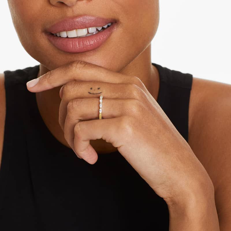 Shared Prong Wedding Ring With Marquise Cut Diamonds In 14K Yellow Gold (2.00mm)