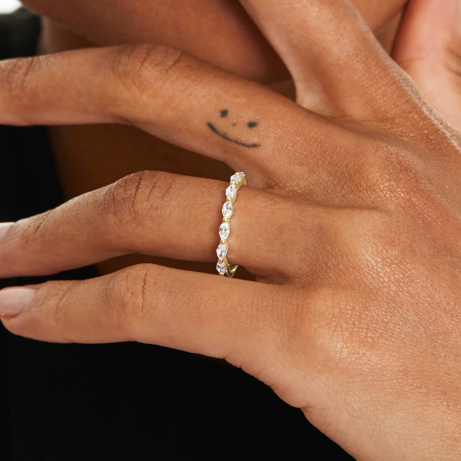 Shared Prong Wedding Ring With Marquise Cut Diamonds In 14K Yellow Gold (2.00mm)