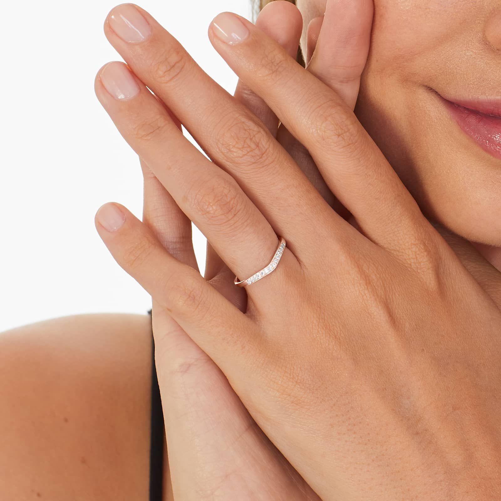 Petite Pavé Curved Diamond Wedding Ring In 14K Rose Gold (1.50mm)