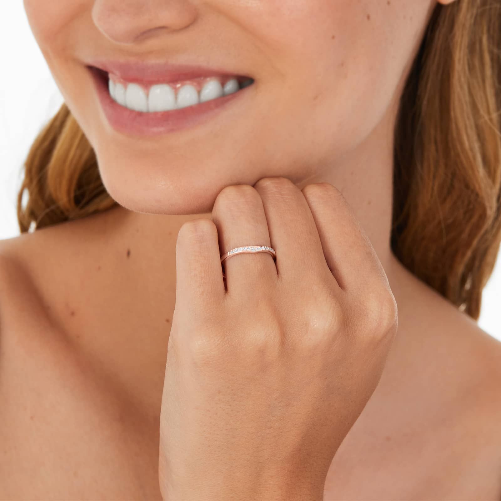 Petite Pavé Curved Diamond Wedding Ring In 14K Rose Gold (1.50mm)