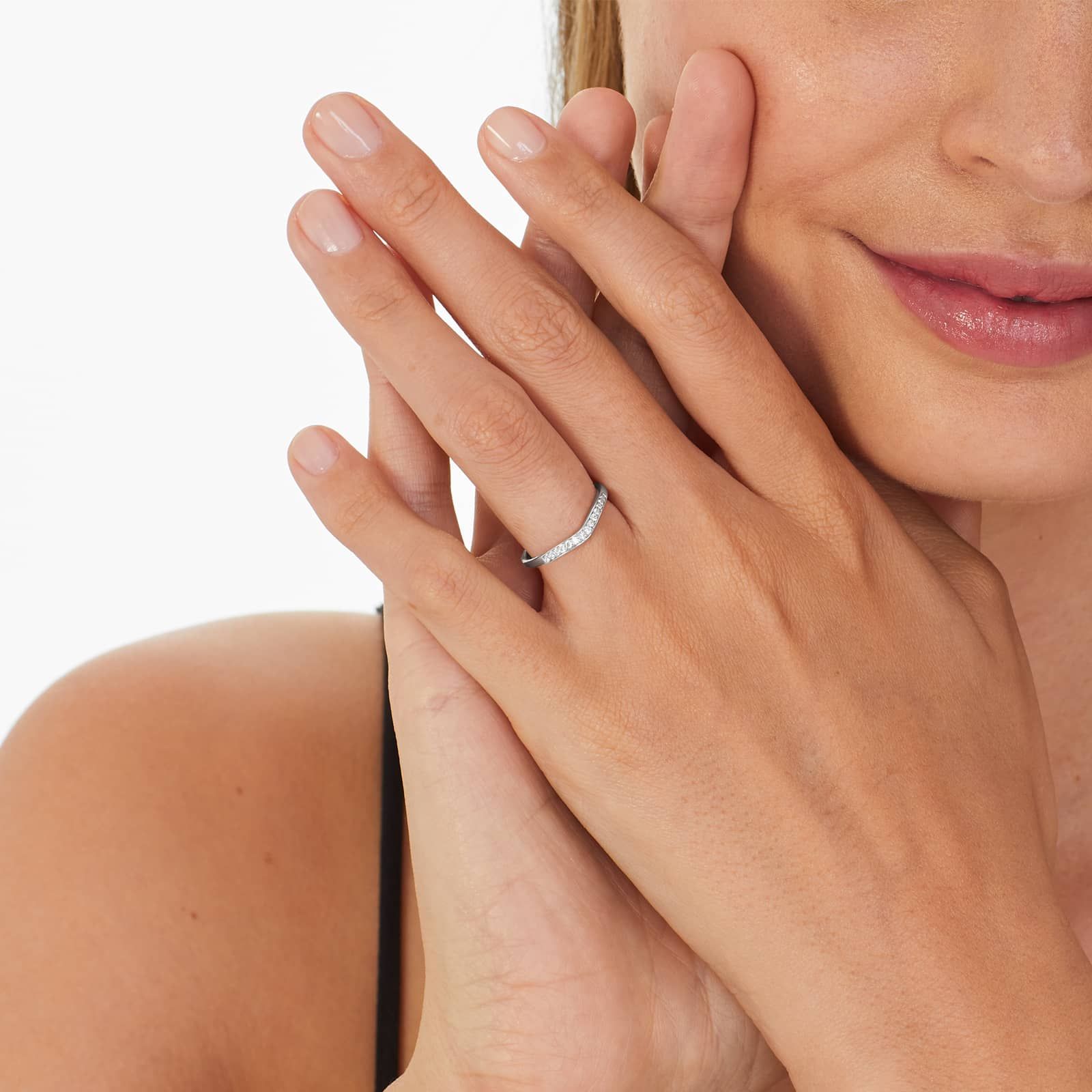 Petite Pavé Curved Diamond Wedding Ring In 14K White Gold (1.50mm)