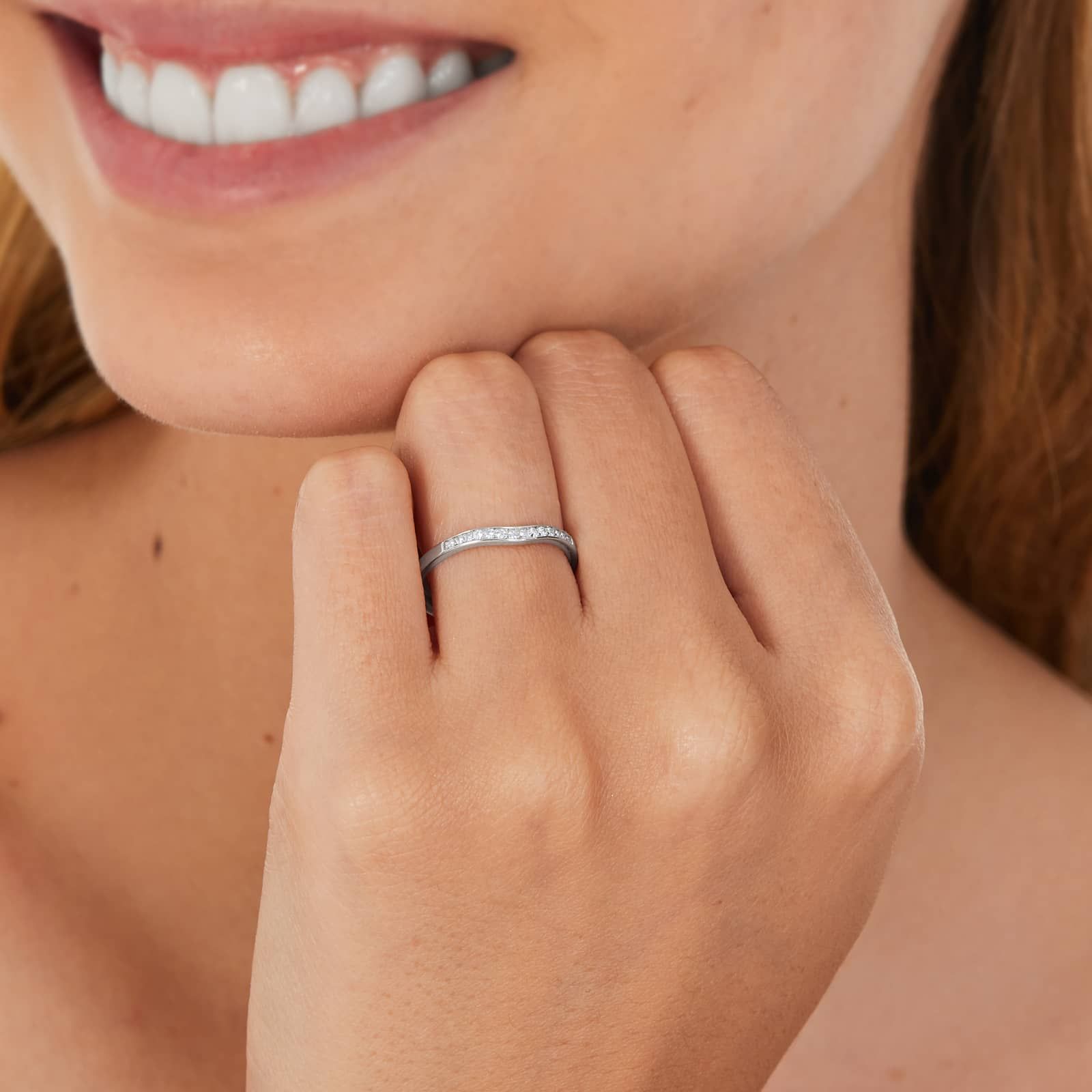 Petite Pavé Curved Diamond Wedding Ring In 14K White Gold (1.50mm)