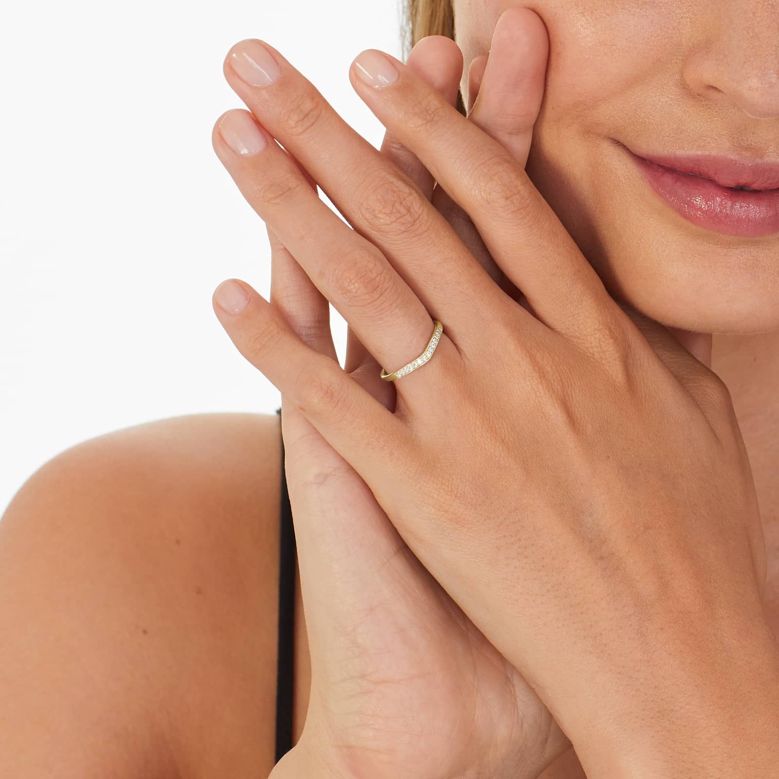 Petite Pavé Curved Diamond Wedding Ring In 14K Yellow Gold (1.50mm)