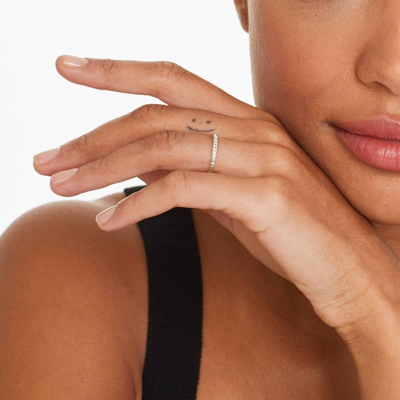 Thin Pavé Set Diamond Wedding Ring In 14K Yellow Gold (1.50mm)