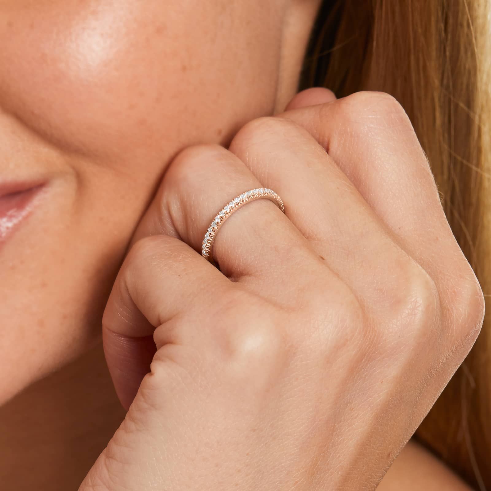 Flush Fit Pavé Diamond Wedding Ring In 14K Rose Gold (1.50mm)