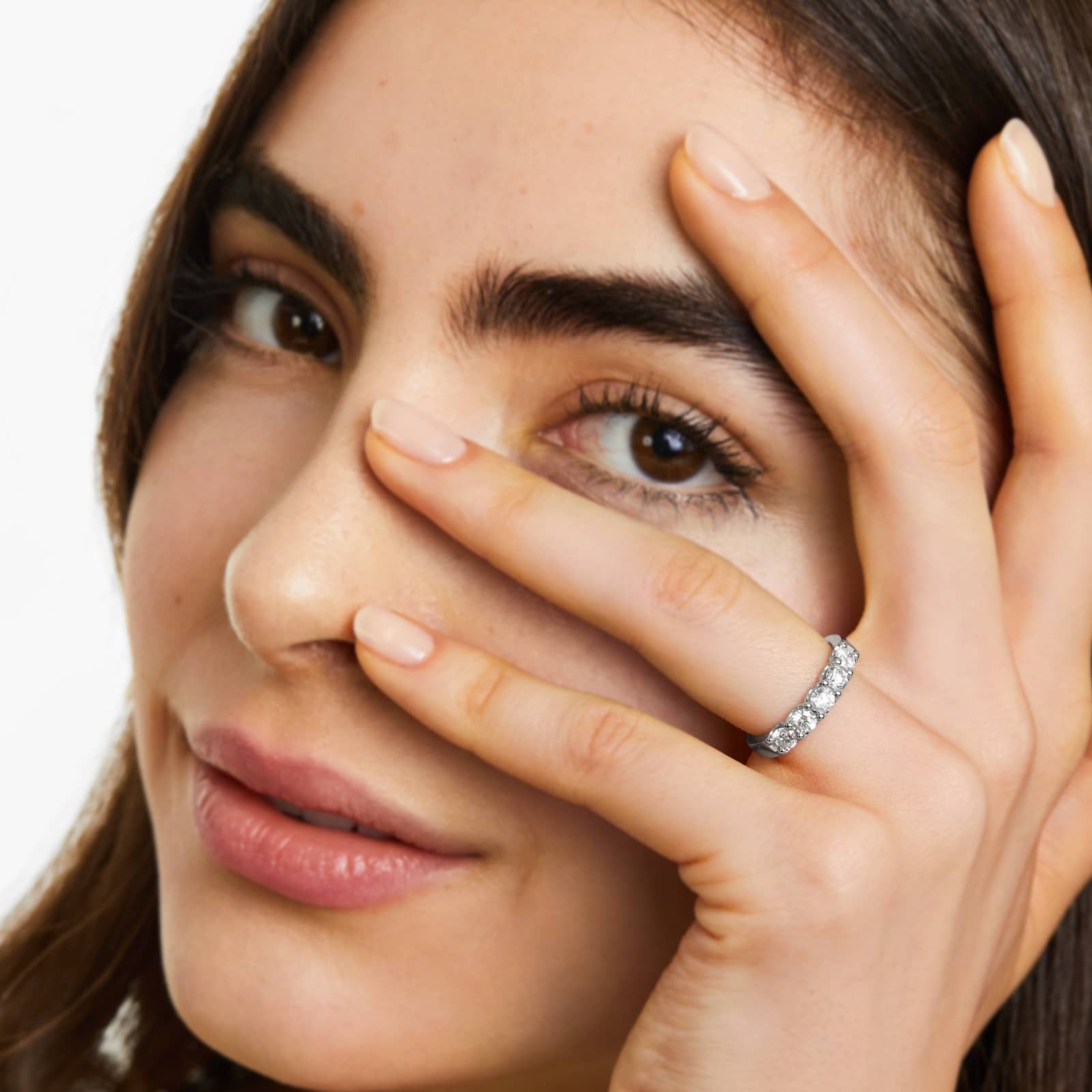 Shared Prong Five Stone Contour Anniversary Ring With 1 CTW Diamonds In Platinum (3.00mm)