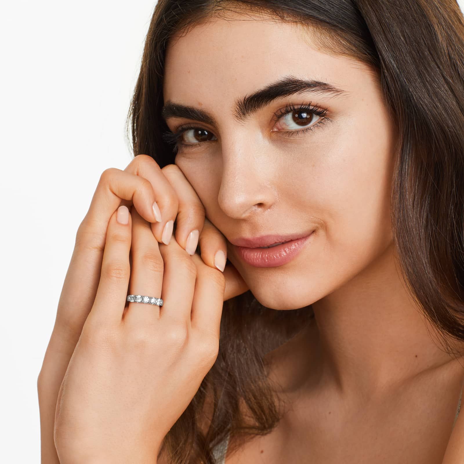 Shared Prong Five Stone Contour Anniversary Ring With 1 CTW Diamonds In Platinum (3.00mm)