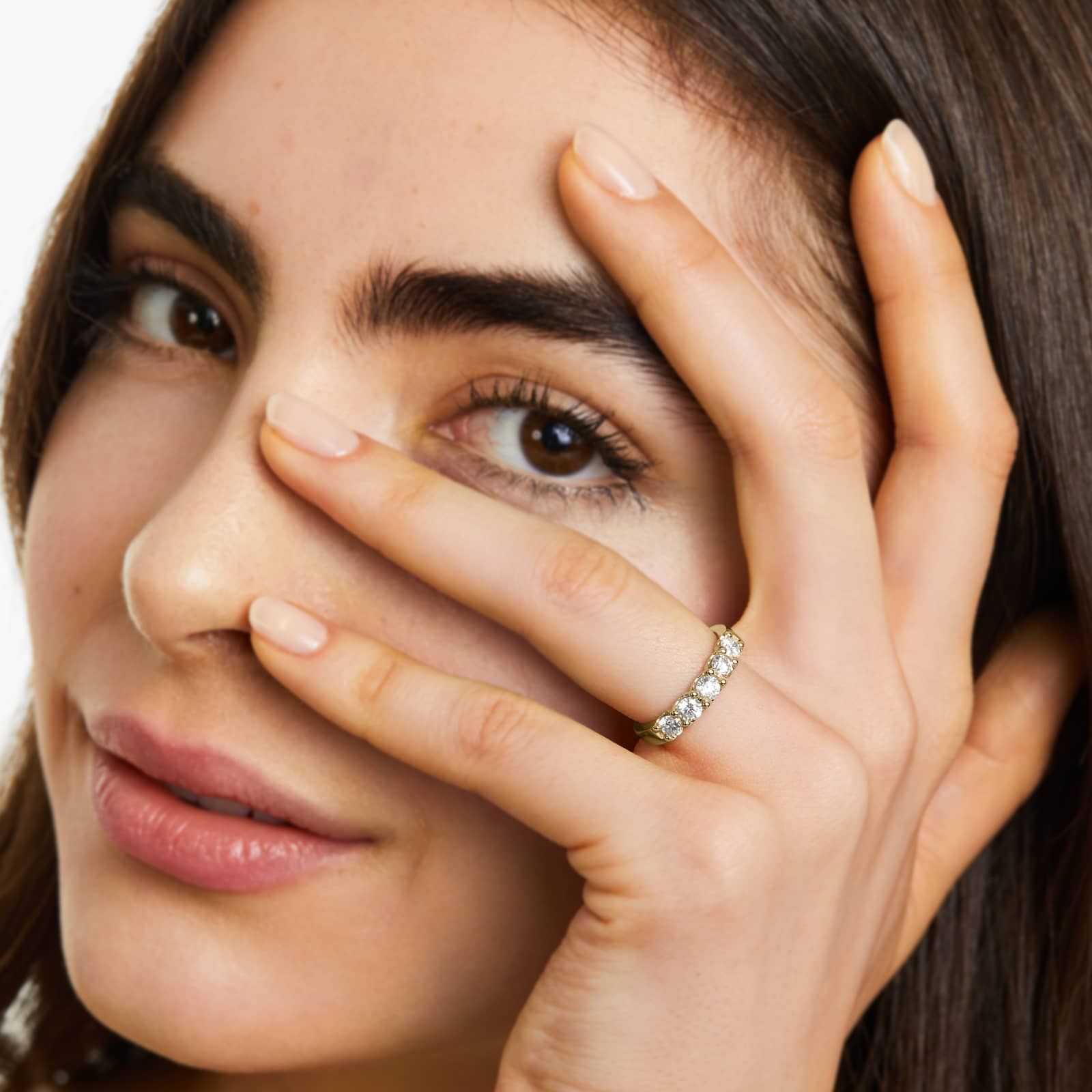 Shared Prong Five Stone Contour Anniversary Ring With 1 CTW Diamonds In 14K Yellow Gold (3.00mm)