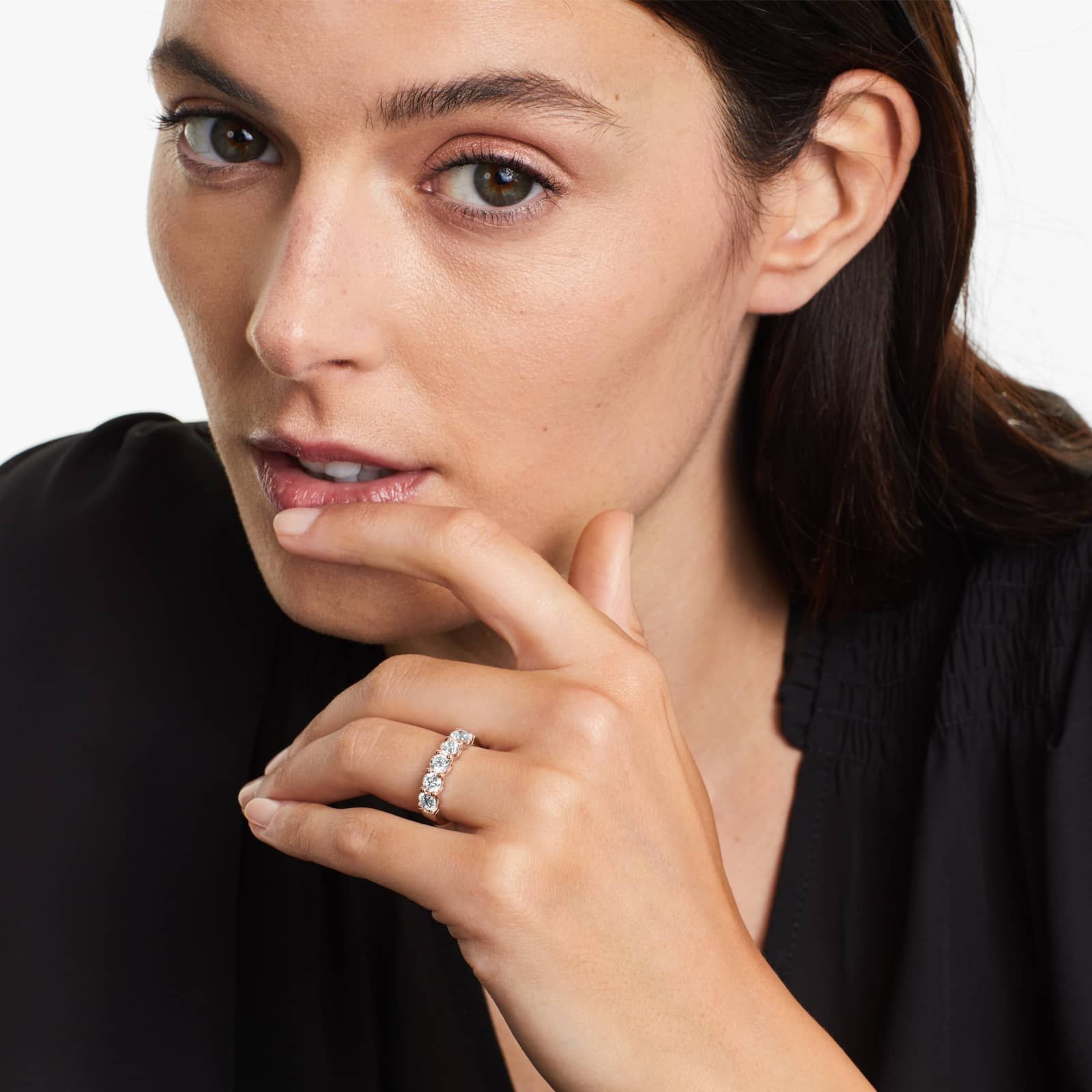 Shared Prong Five Stone Contour Anniversary Ring With 1.5 CTW Diamonds In 14K Rose Gold (3.50mm)