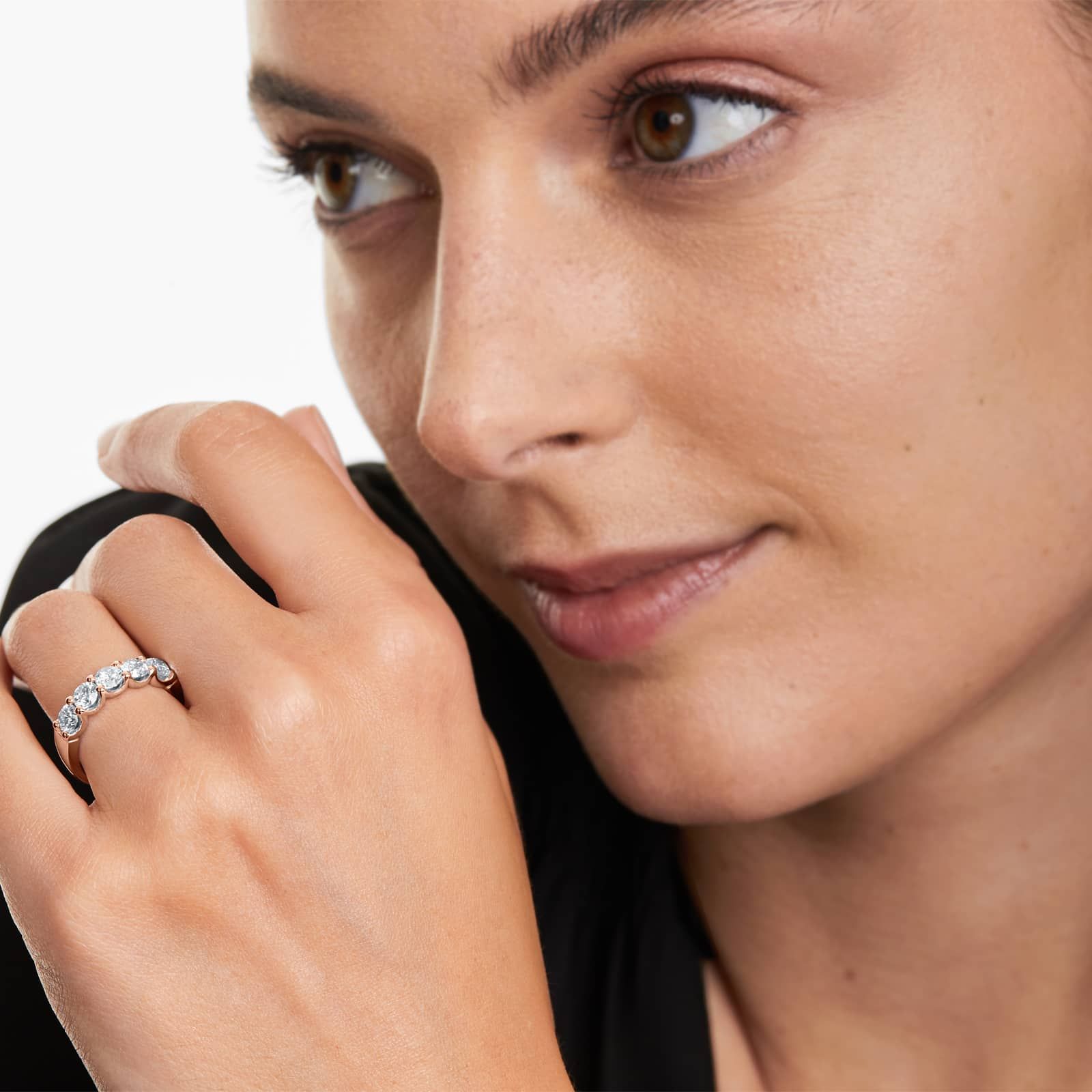 Shared Prong Five Stone Contour Anniversary Ring With 1.5 CTW Diamonds In 14K Rose Gold (3.50mm)