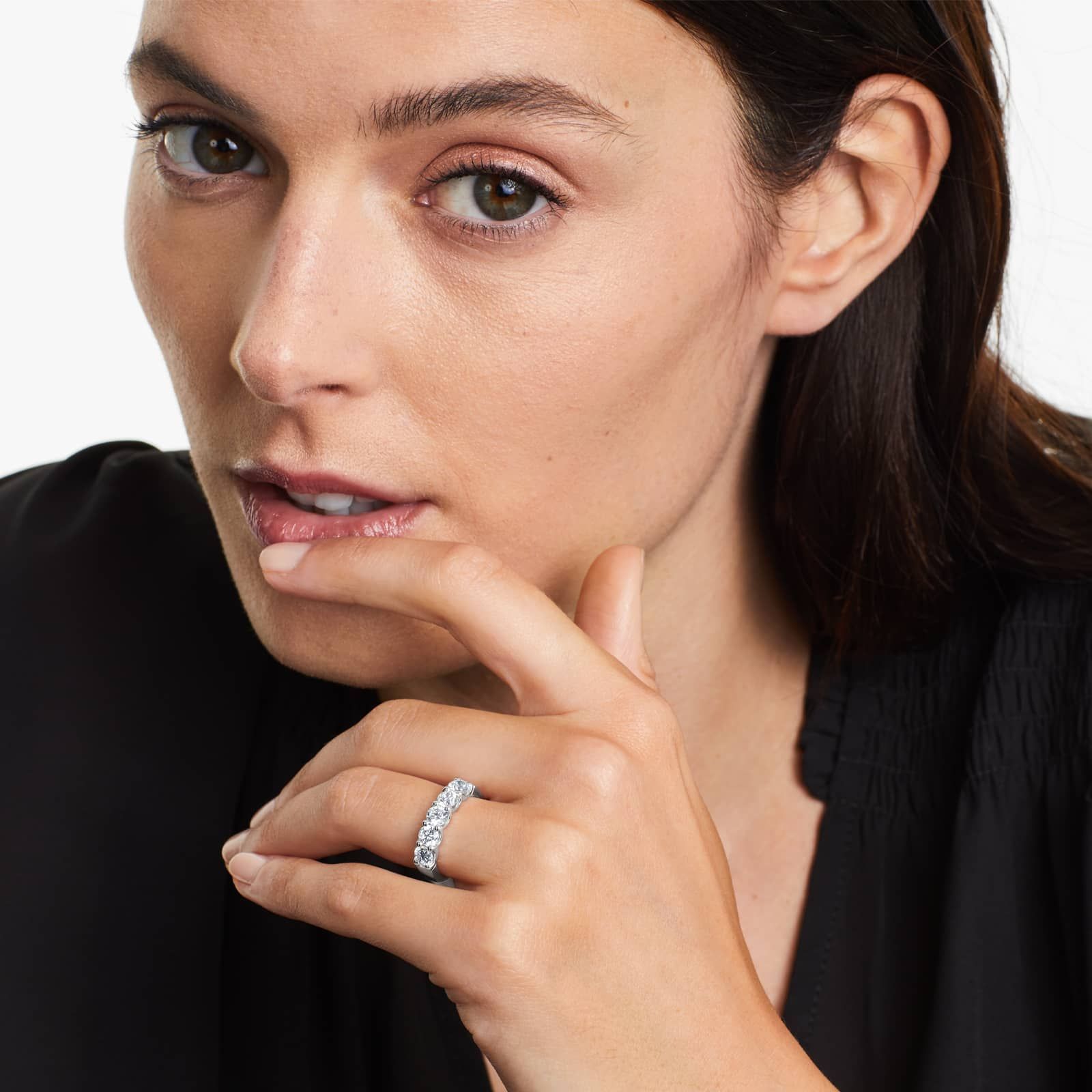 Shared Prong Five Stone Contour Anniversary Ring With 1.5 CTW Diamonds In 14K White Gold (3.50mm)