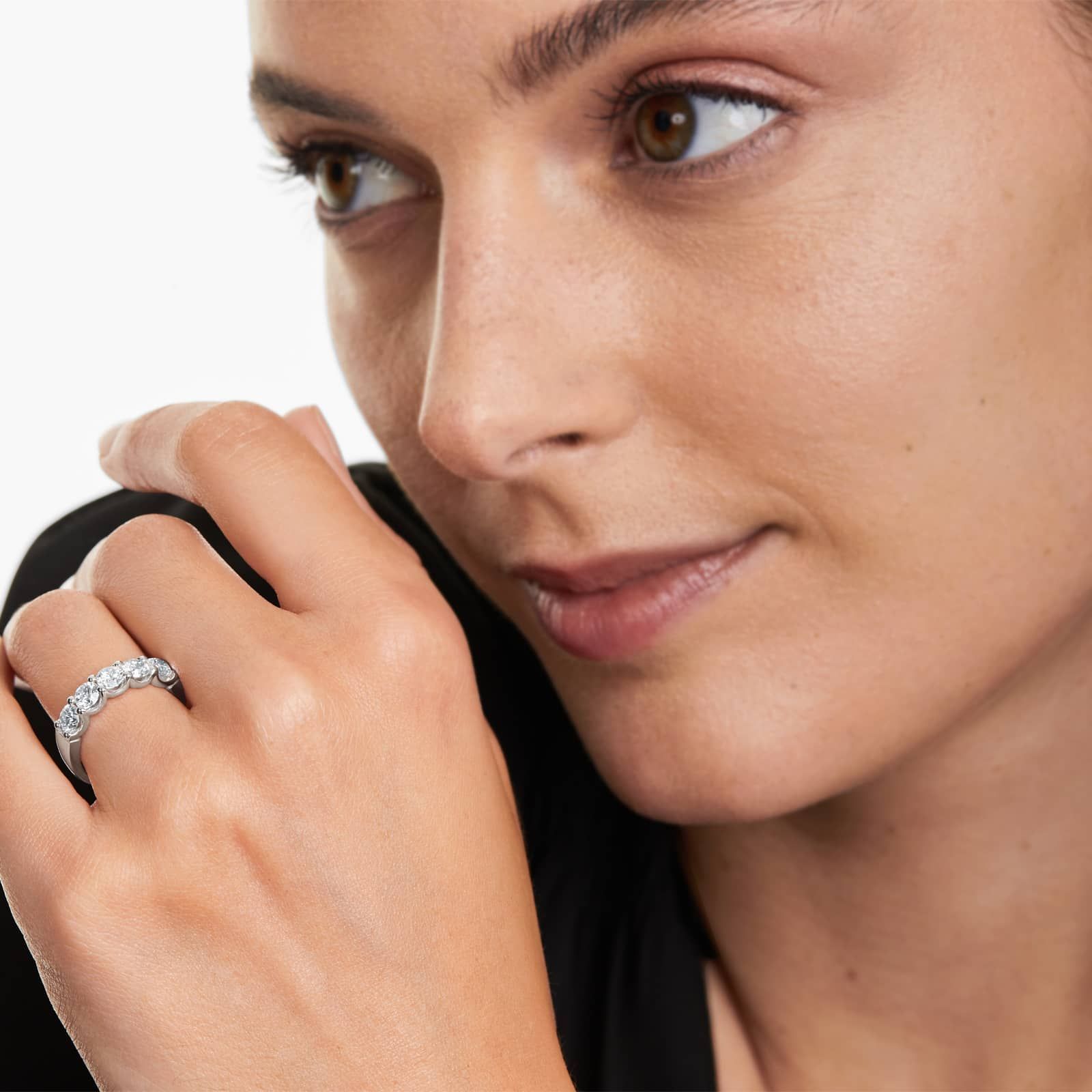 Shared Prong Five Stone Contour Anniversary Ring With 1.5 CTW Diamonds In 14K White Gold (3.50mm)