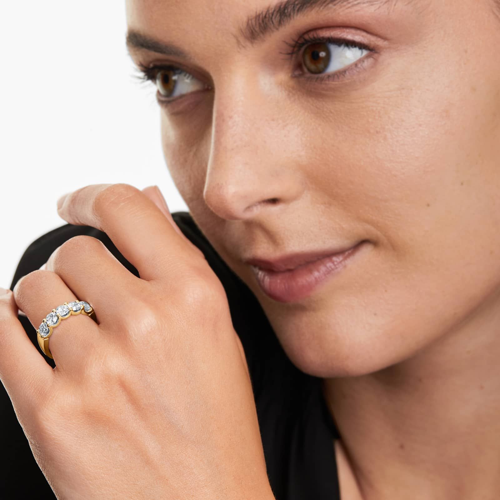 Shared Prong Five Stone Contour Anniversary Ring With 1.5 CTW Diamonds In 14K Yellow Gold (3.50mm)