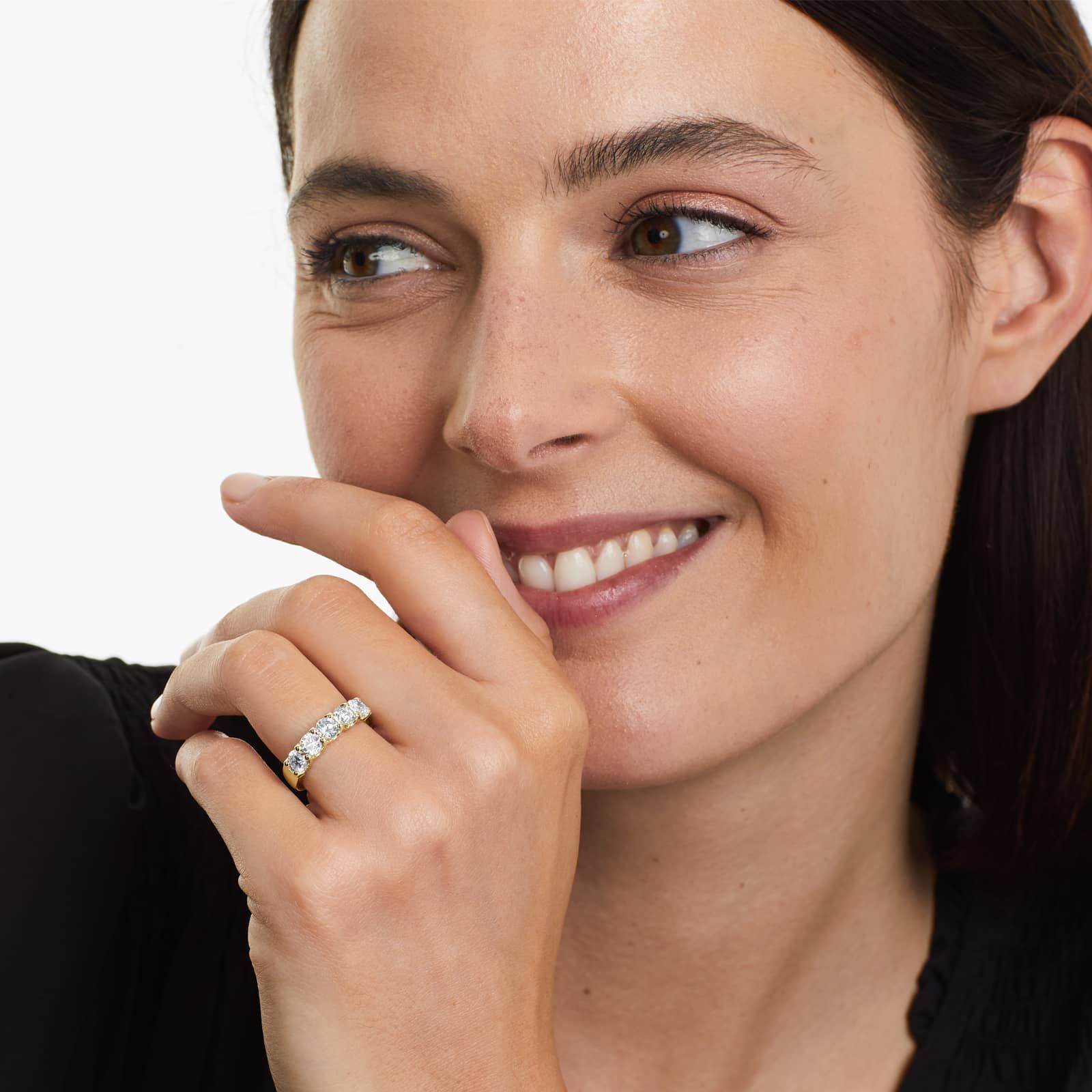 Shared Prong Five Stone Contour Anniversary Ring With 1.5 CTW Diamonds In 14K Yellow Gold (3.50mm)