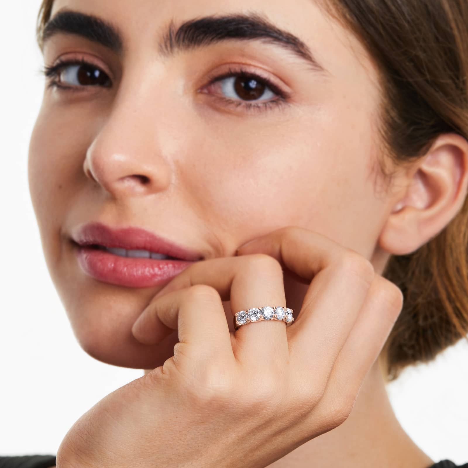 Shared Prong Five Stone Contour Anniversary Ring With 2 CTW Diamonds In 14K Rose Gold (4.00mm)