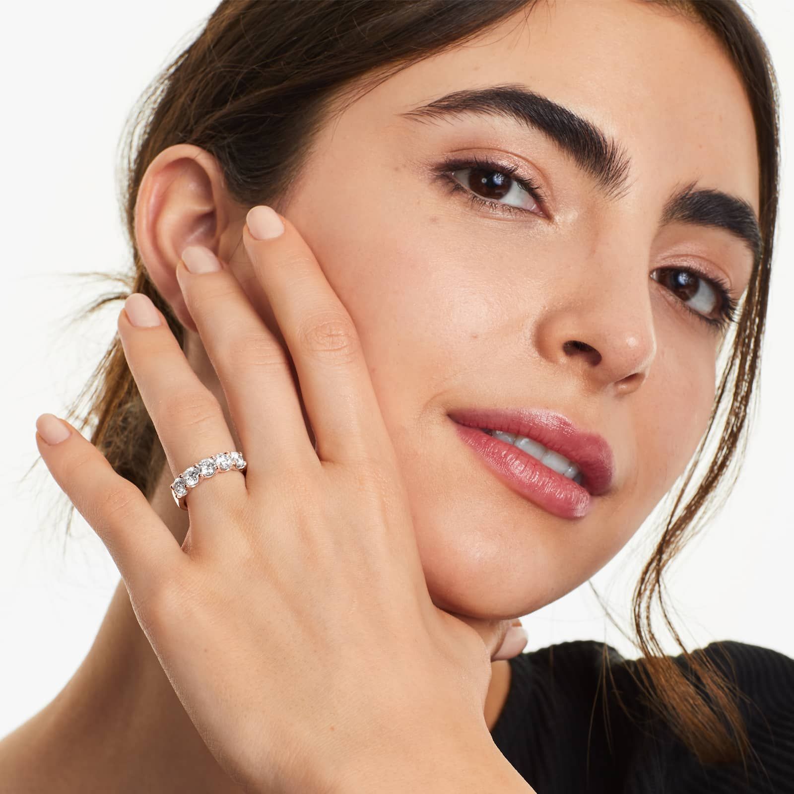 Shared Prong Five Stone Contour Anniversary Ring With 2 CTW Diamonds In 14K Rose Gold (4.00mm)