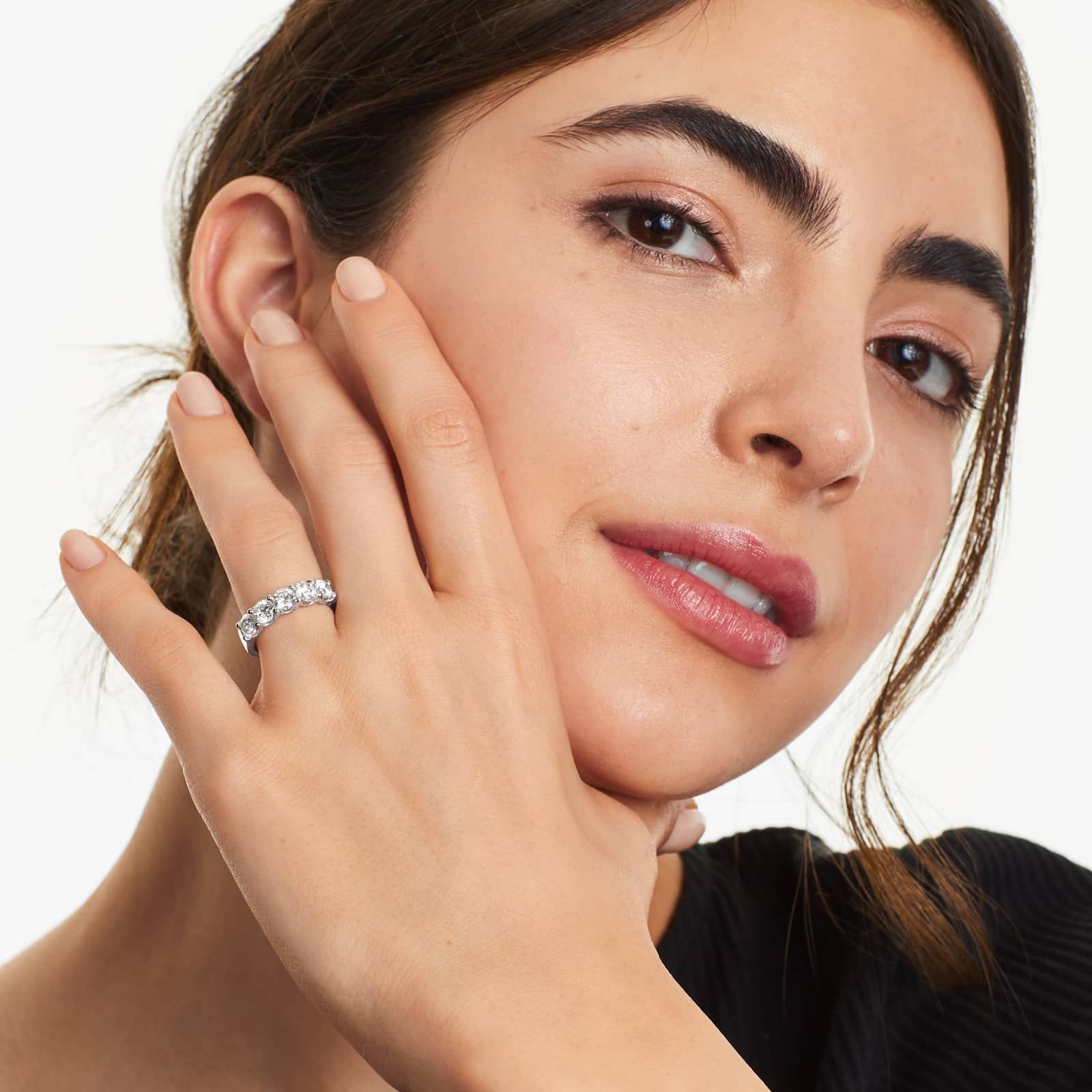 Shared Prong Five Stone Contour Anniversary Ring With 2 CTW Diamonds In 14K White Gold (4.00mm)