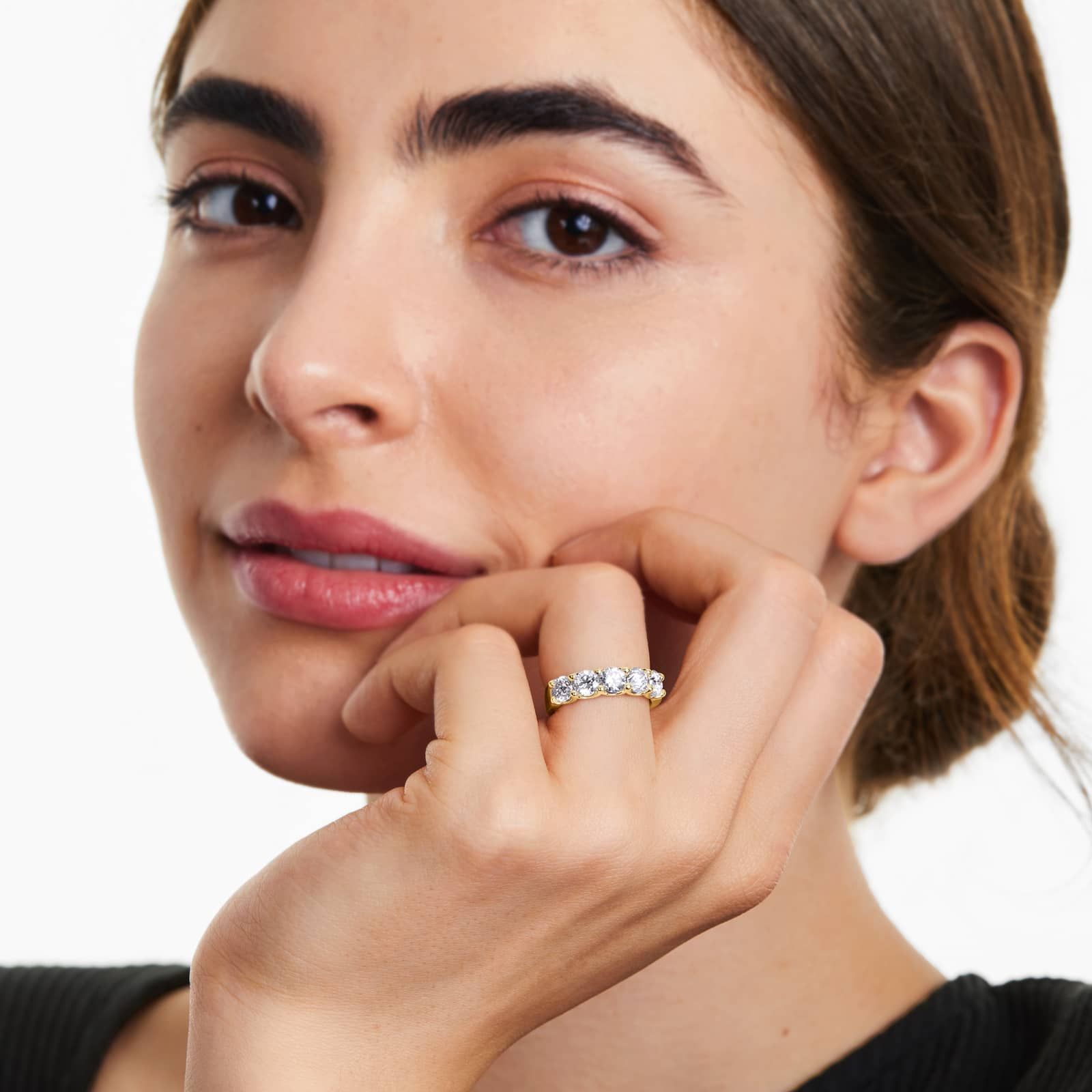 Shared Prong Five Stone Contour Anniversary Ring With 2 CTW Diamonds In 14K Yellow Gold (4.00mm)