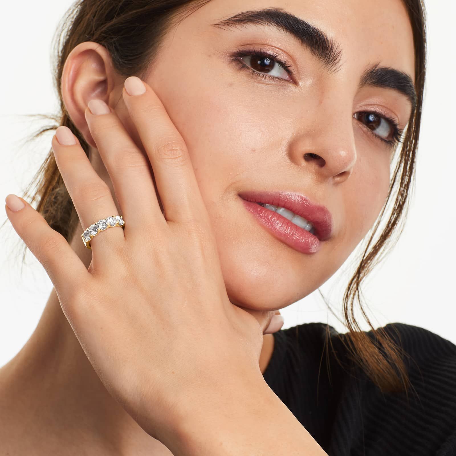 Shared Prong Five Stone Contour Anniversary Ring With 2 CTW Diamonds In 14K Yellow Gold (4.00mm)