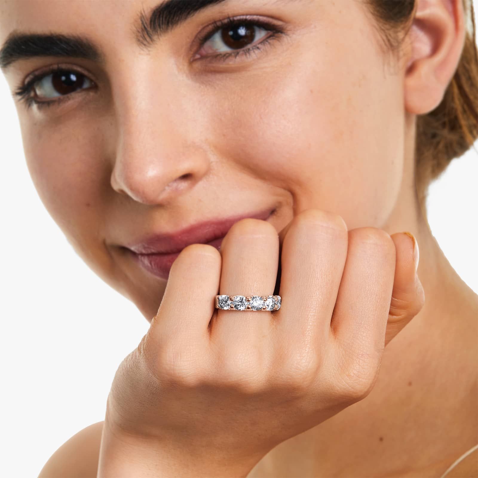 Shared Prong Five Stone Contour Anniversary Ring With 2.5 CTW Diamonds In 14K Rose Gold (4.00mm)