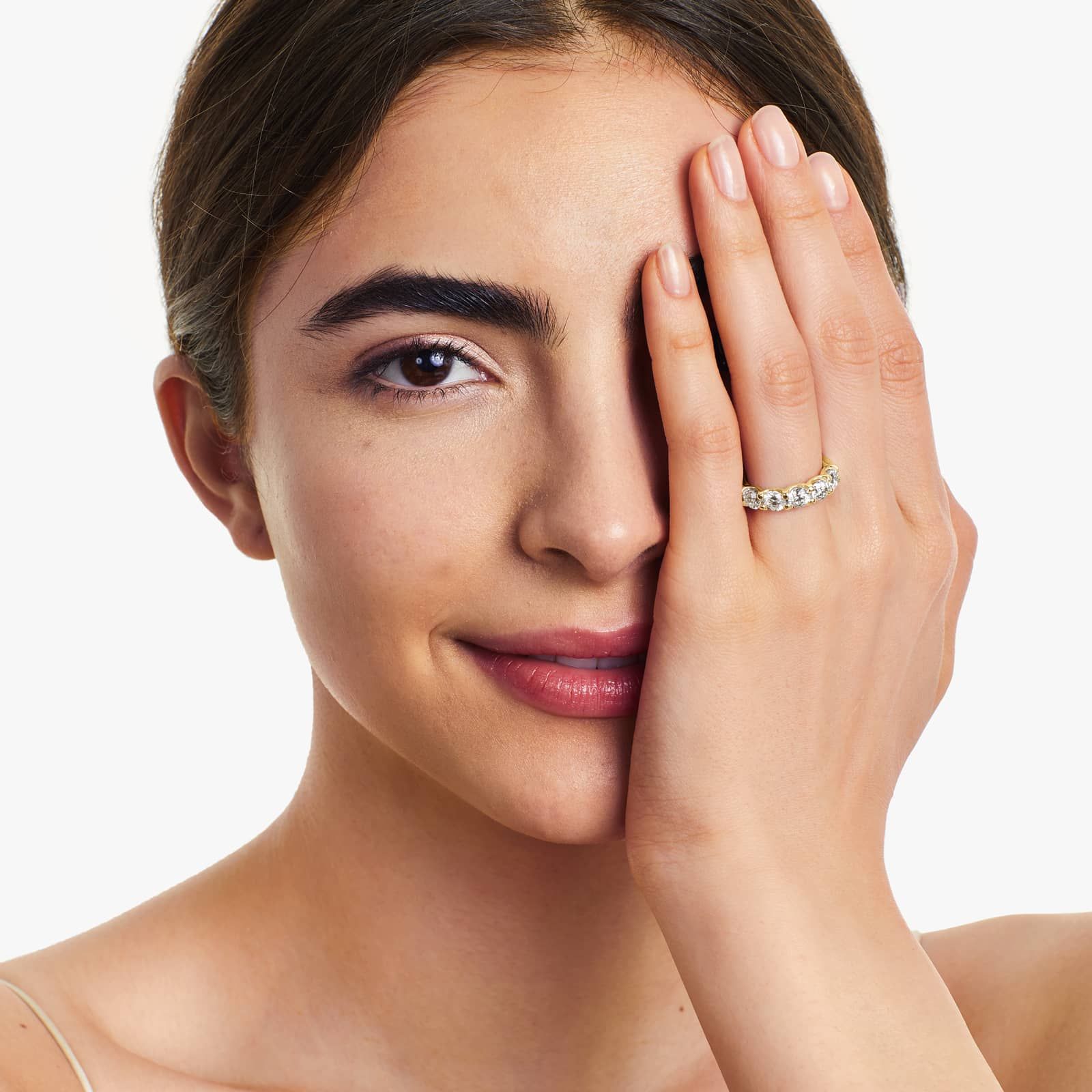 Shared Prong Five Stone Contour Anniversary Ring With 2.5 CTW Diamonds In 14K Yellow Gold (4.00mm)