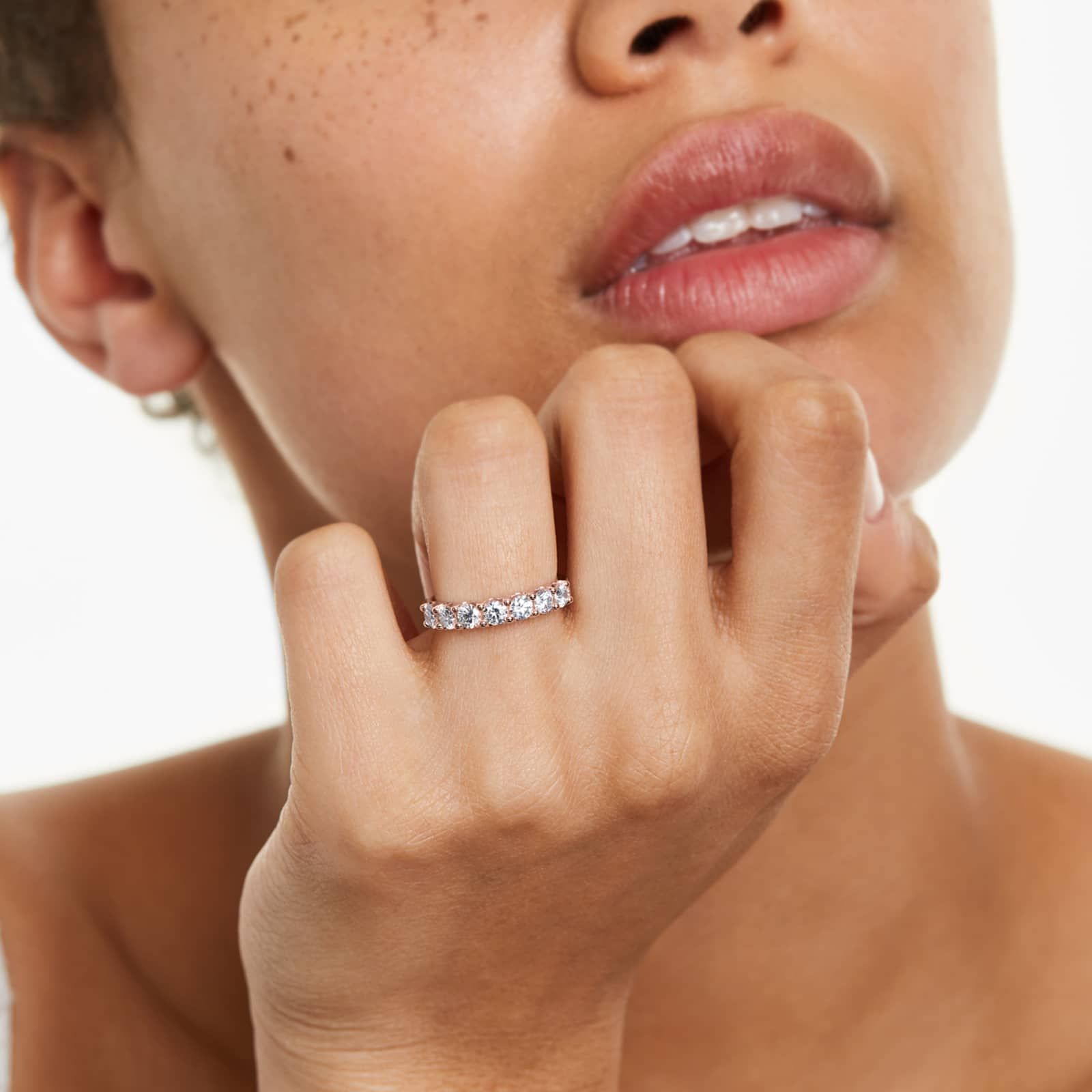 Shared Prong Seven Stone Contour Anniversary Ring With 1 CTW Diamonds In 14K Rose Gold (3.00mm)