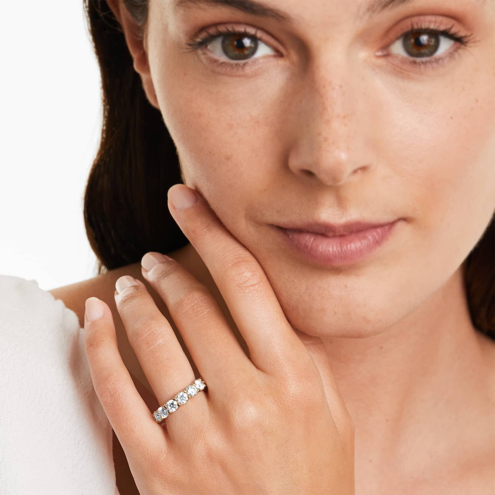 Shared Prong Contour Eternity Ring With 5 CTW Diamonds In 14K Yellow Gold (4.50mm)