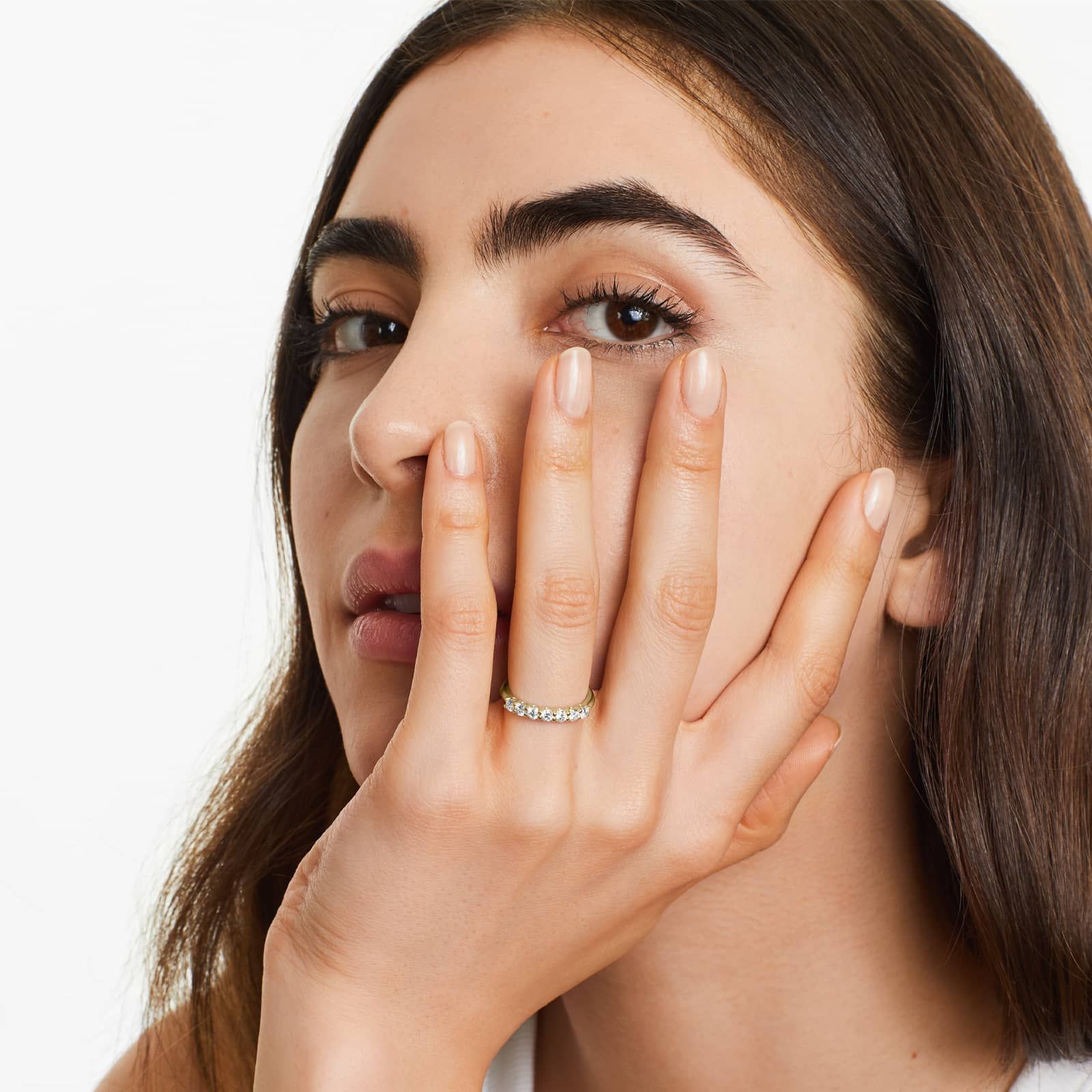 Seven Stone Low Dome Basket Anniversary Ring With 0.5 CTW Diamonds In 14K Yellow Gold (2.40mm)