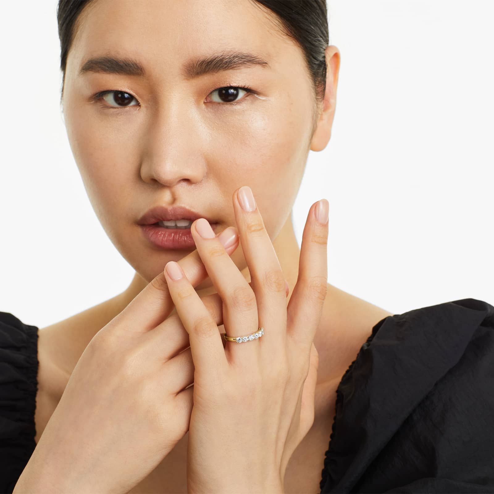 Seven Stone Low Dome Basket Anniversary Ring With 0.75 CTW Diamonds In 14K Yellow Gold (2.40mm)