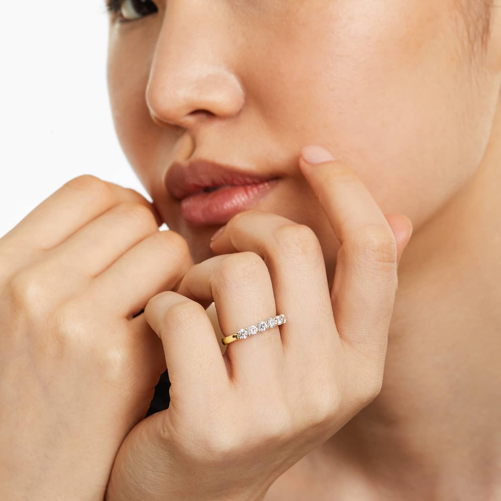 Seven Stone Low Dome Basket Anniversary Ring With 0.75 CTW Diamonds In 14K Yellow Gold (2.40mm)