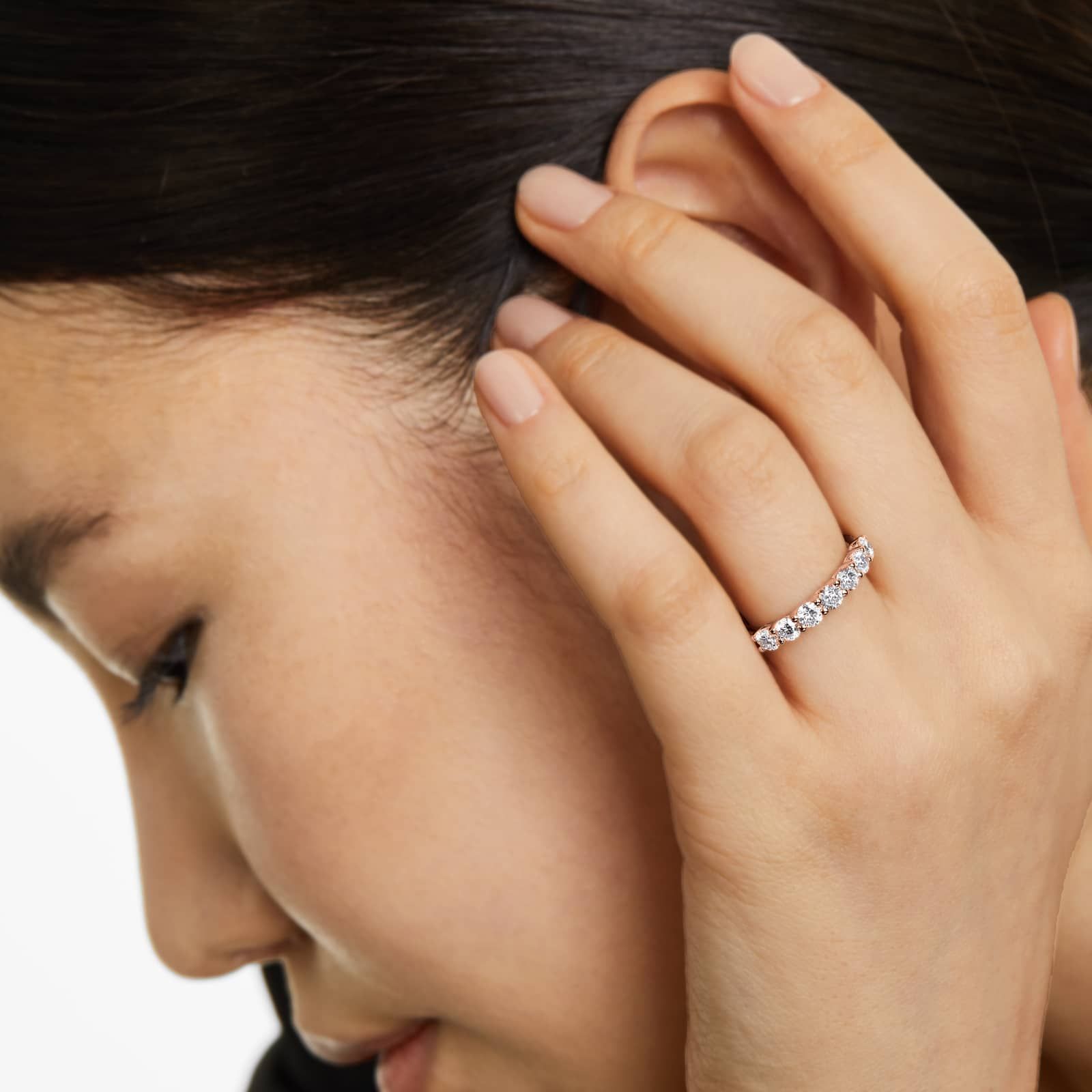 Seven Stone Low Dome Basket Anniversary Ring With 1 CTW Diamonds In 14K Rose Gold (2.50mm)