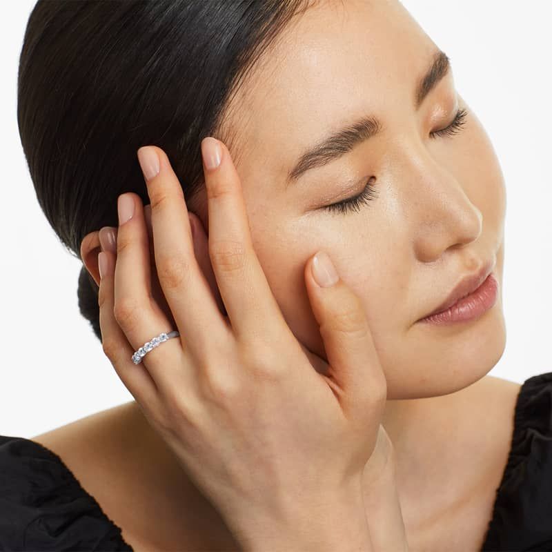 Seven Stone Low Dome Basket Anniversary Ring With 1 CTW Lab-Grown Diamonds In 14K White Gold (2.50mm)