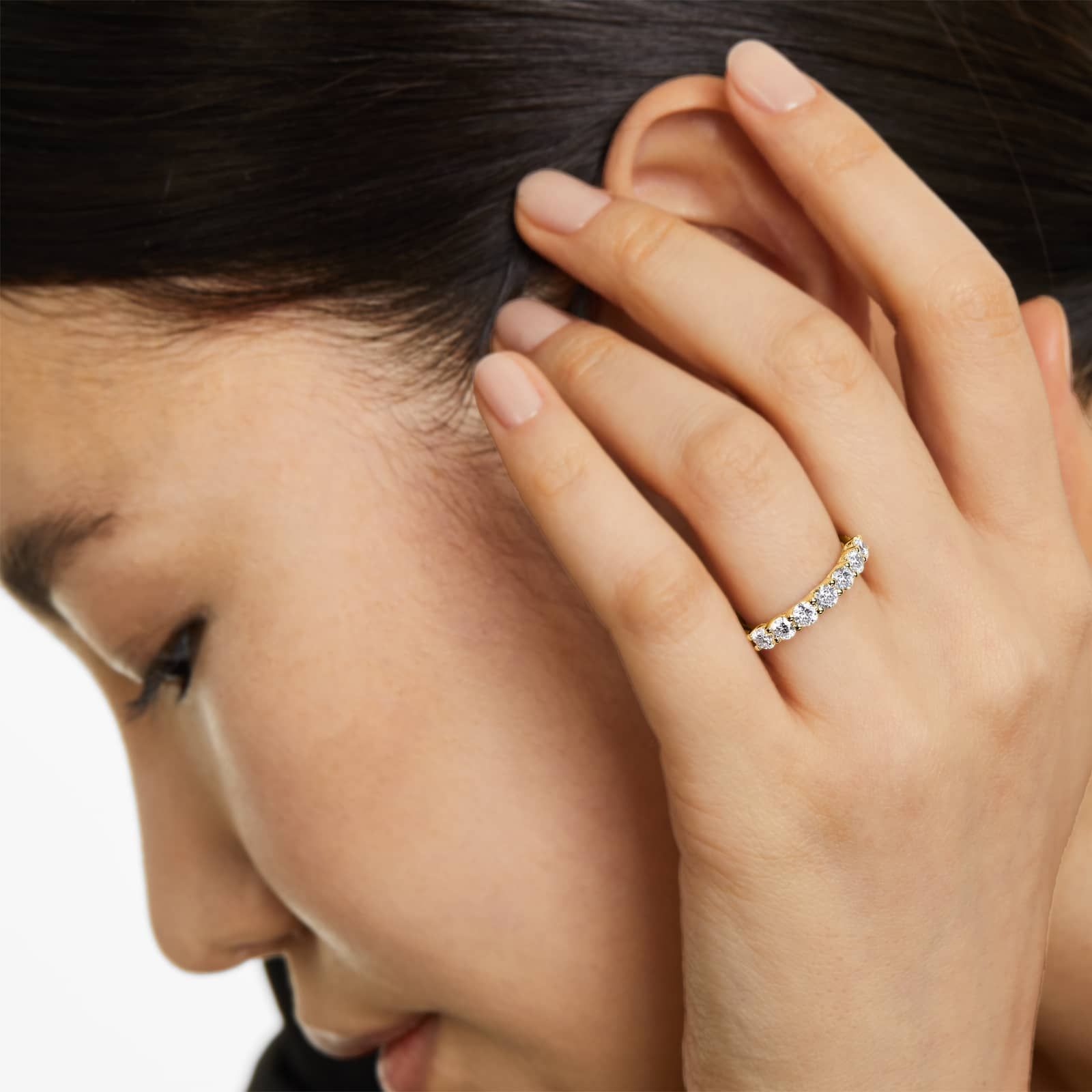 Seven Stone Low Dome Basket Anniversary Ring With 1 CTW Diamonds In 14K Yellow Gold (2.50mm)